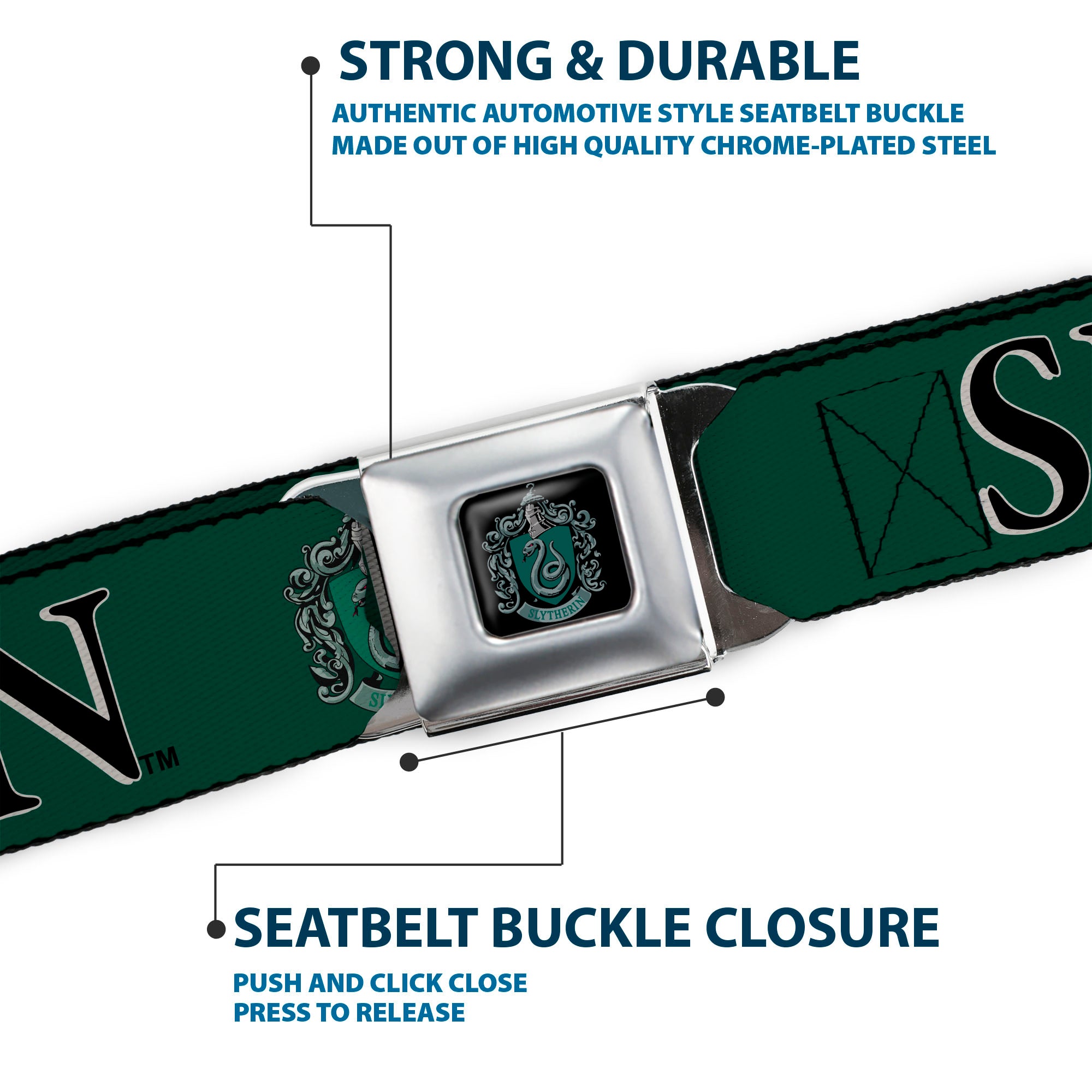 Slytherin Crest Full Color Seatbelt Belt - Harry Potter SLYTHERIN & Crest Green/Black Webbing Seatbelt Belts Harry Potter