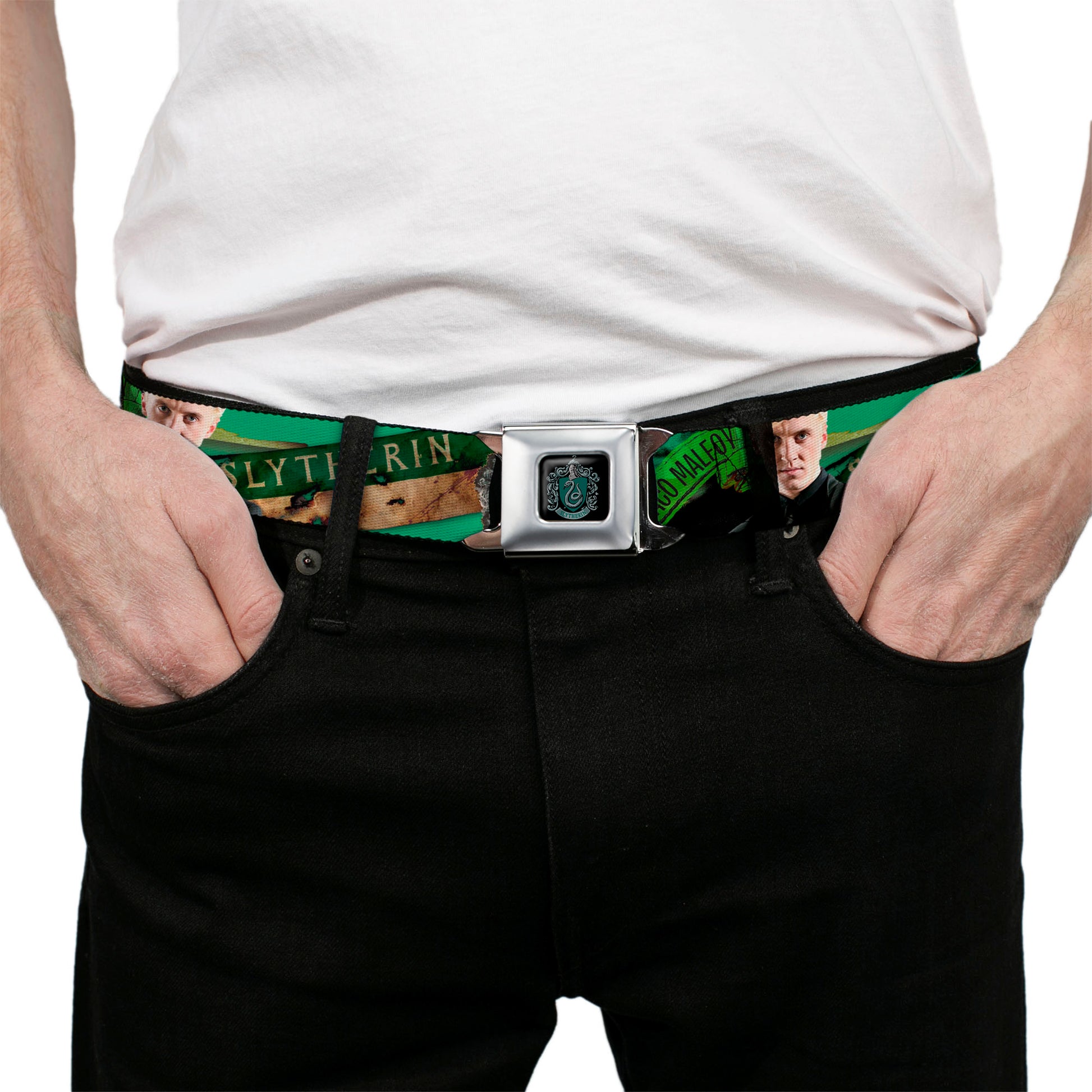 Slytherin Crest Full Color Seatbelt Belt - Draco Malfo Poses DRACO MALFO SLYTHERIN Webbing Seatbelt Belts Harry Potter
