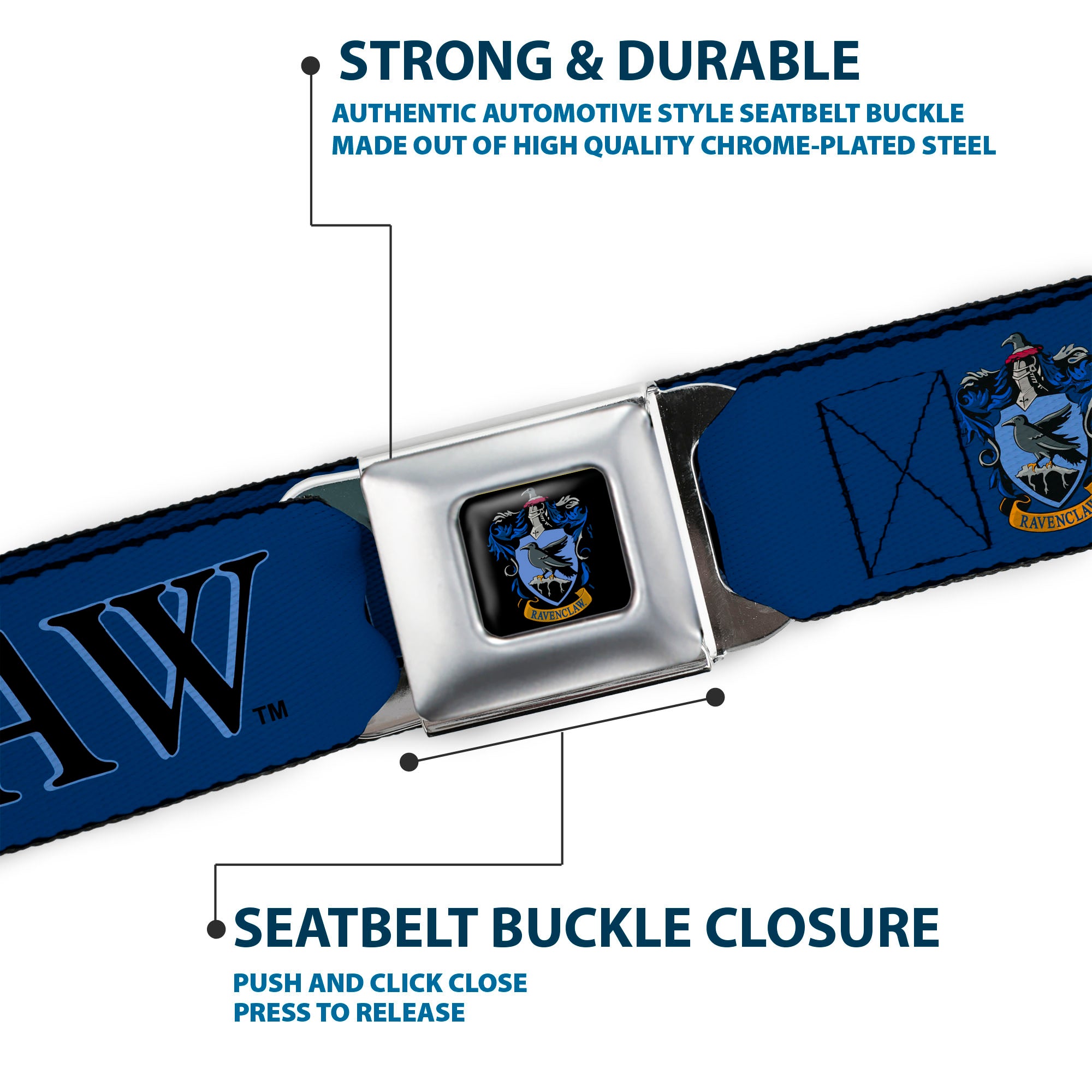 Ravenclaw Crest Full Color Seatbelt Belt - Harry Potter RAVENCLAW & Crest Blue/Black Webbing Seatbelt Belts Harry Potter