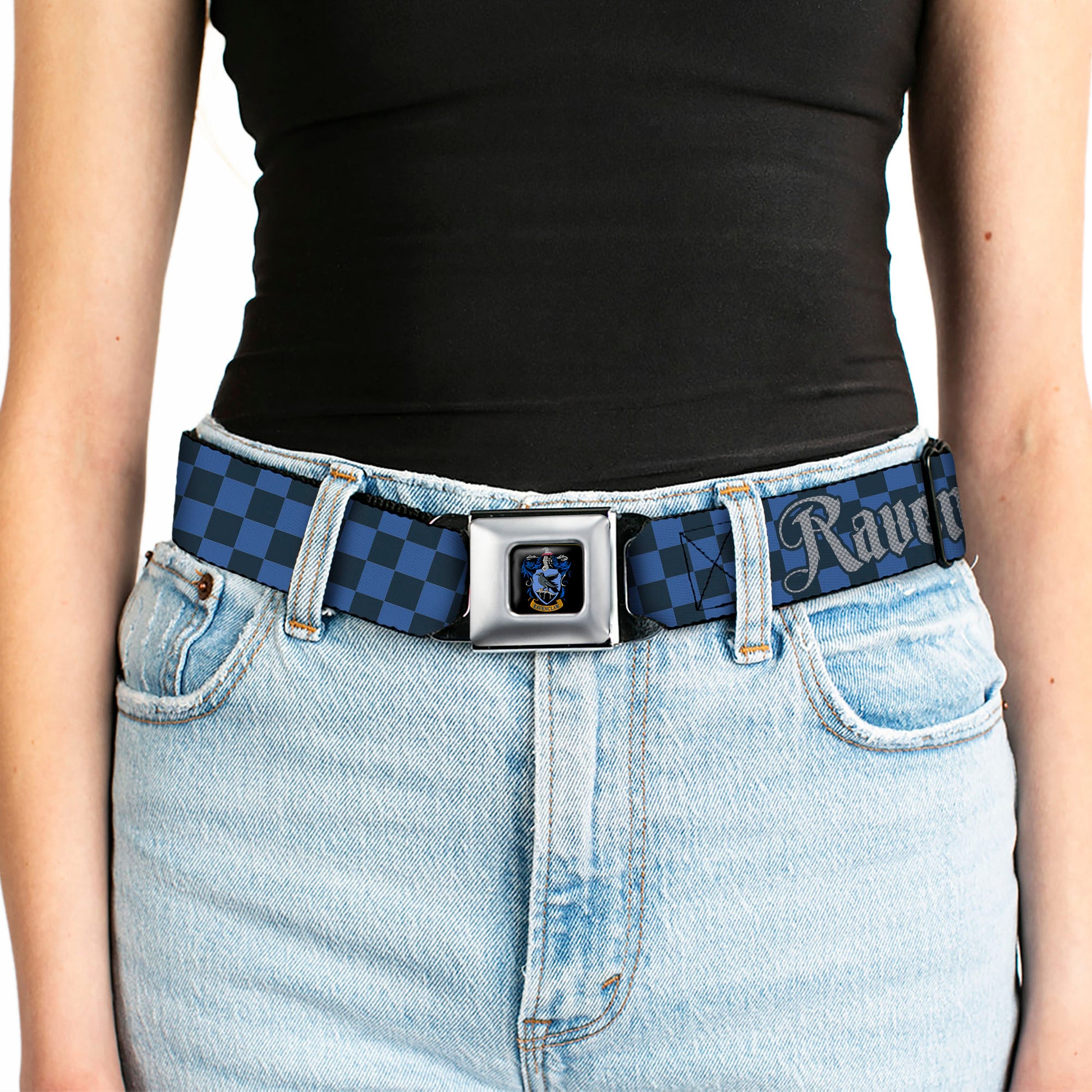Ravenclaw Crest Full Color Seatbelt Belt - Harry Potter RAVENCLAW Checker Blues/Grays Webbing Seatbelt Belts Harry Potter