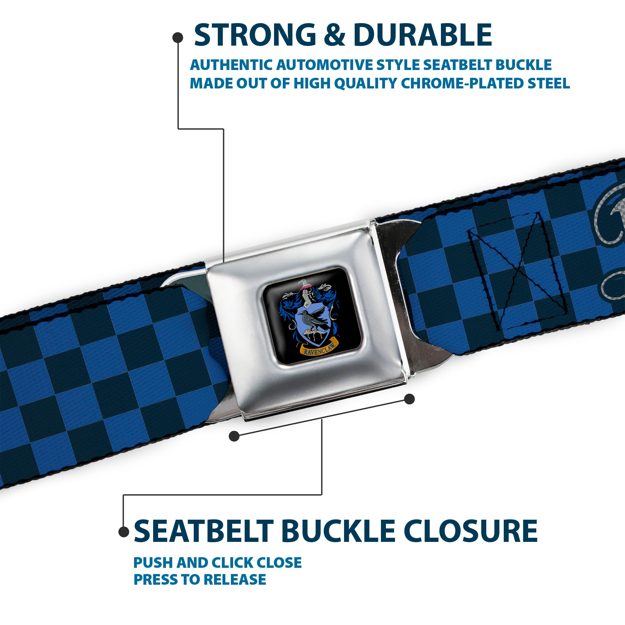 Ravenclaw Crest Full Color Seatbelt Belt - Harry Potter RAVENCLAW Checker Blues/Grays Webbing Seatbelt Belts Harry Potter