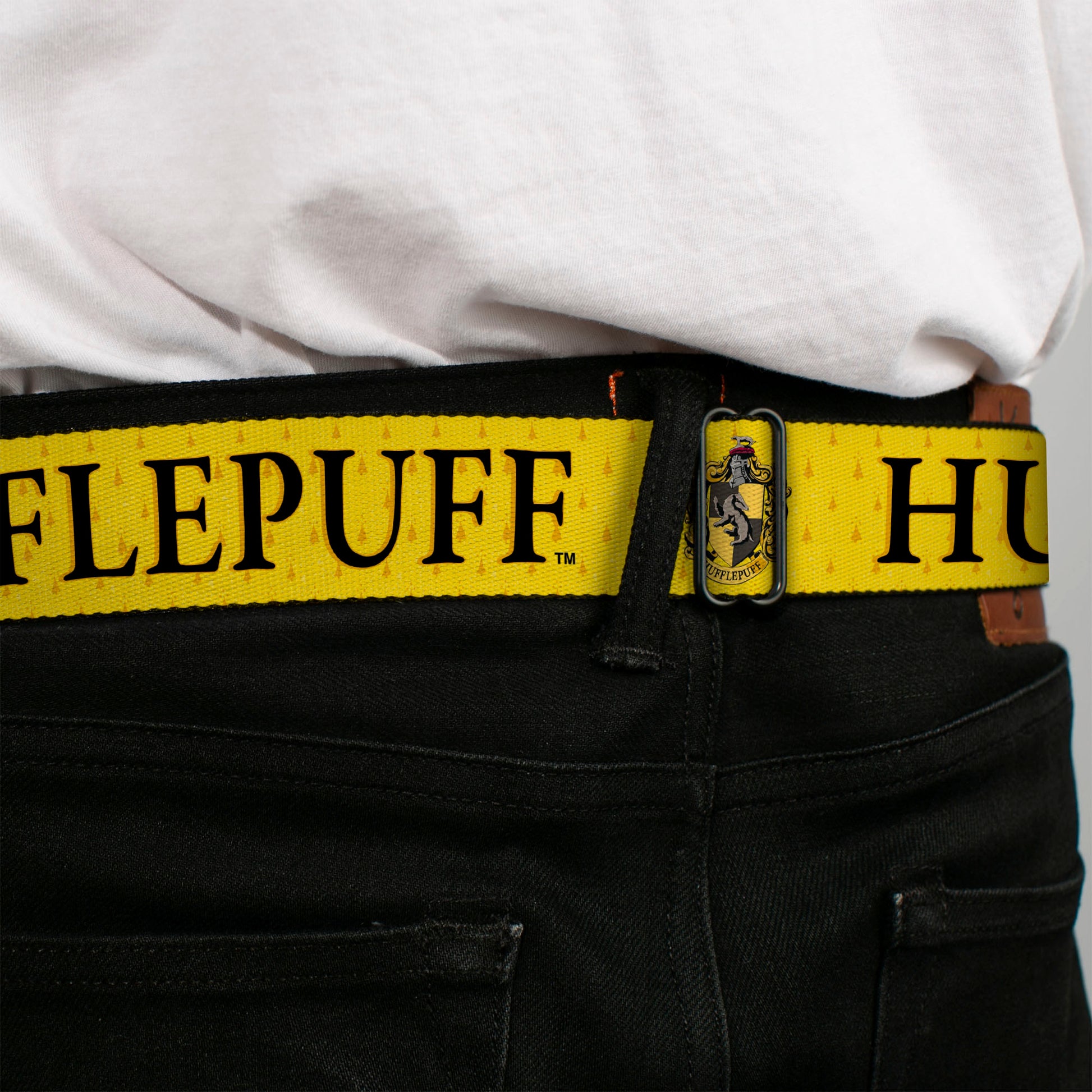 Hufflepuff Crest Full Color Seatbelt Belt - Harry Potter HUFFLEPUFF & Crest Yellow/Black Webbing Seatbelt Belts Harry Potter
