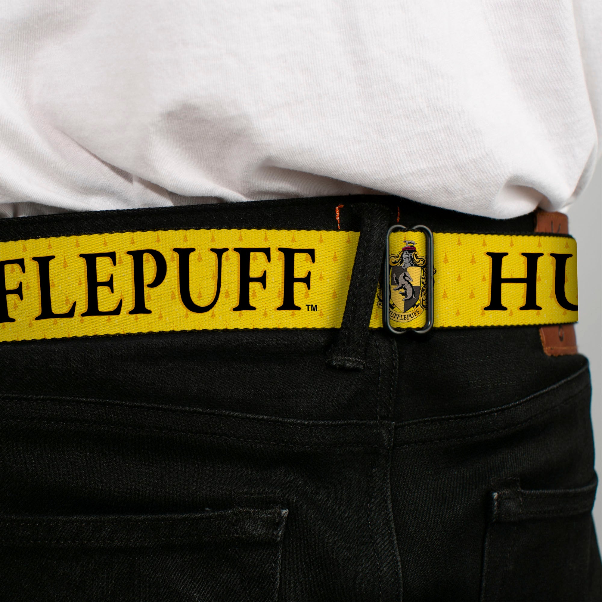 Hufflepuff Crest Full Color Seatbelt Belt - Harry Potter HUFFLEPUFF & Crest Yellow/Black Webbing Seatbelt Belts Harry Potter