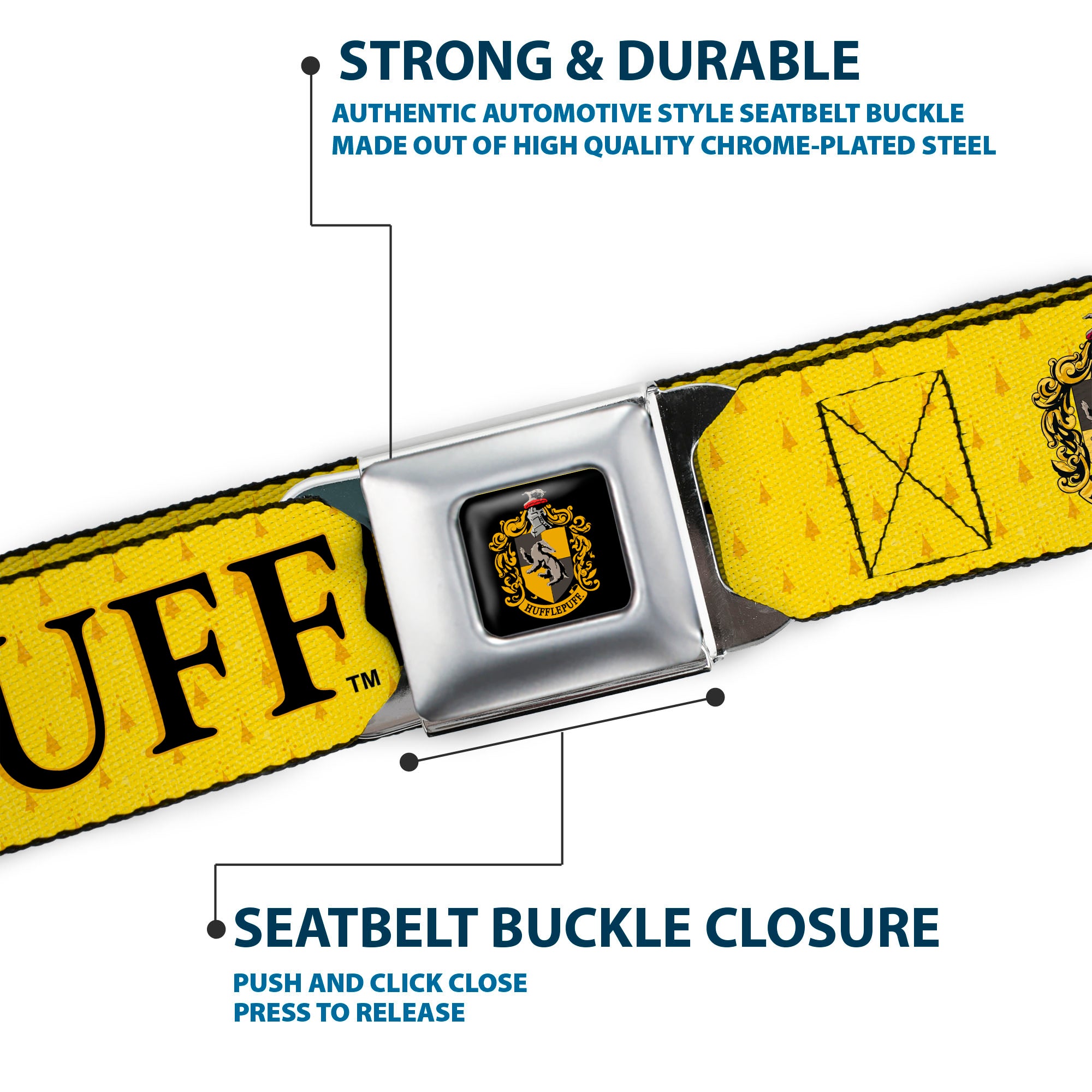 Hufflepuff Crest Full Color Seatbelt Belt - Harry Potter HUFFLEPUFF & Crest Yellow/Black Webbing Seatbelt Belts Harry Potter