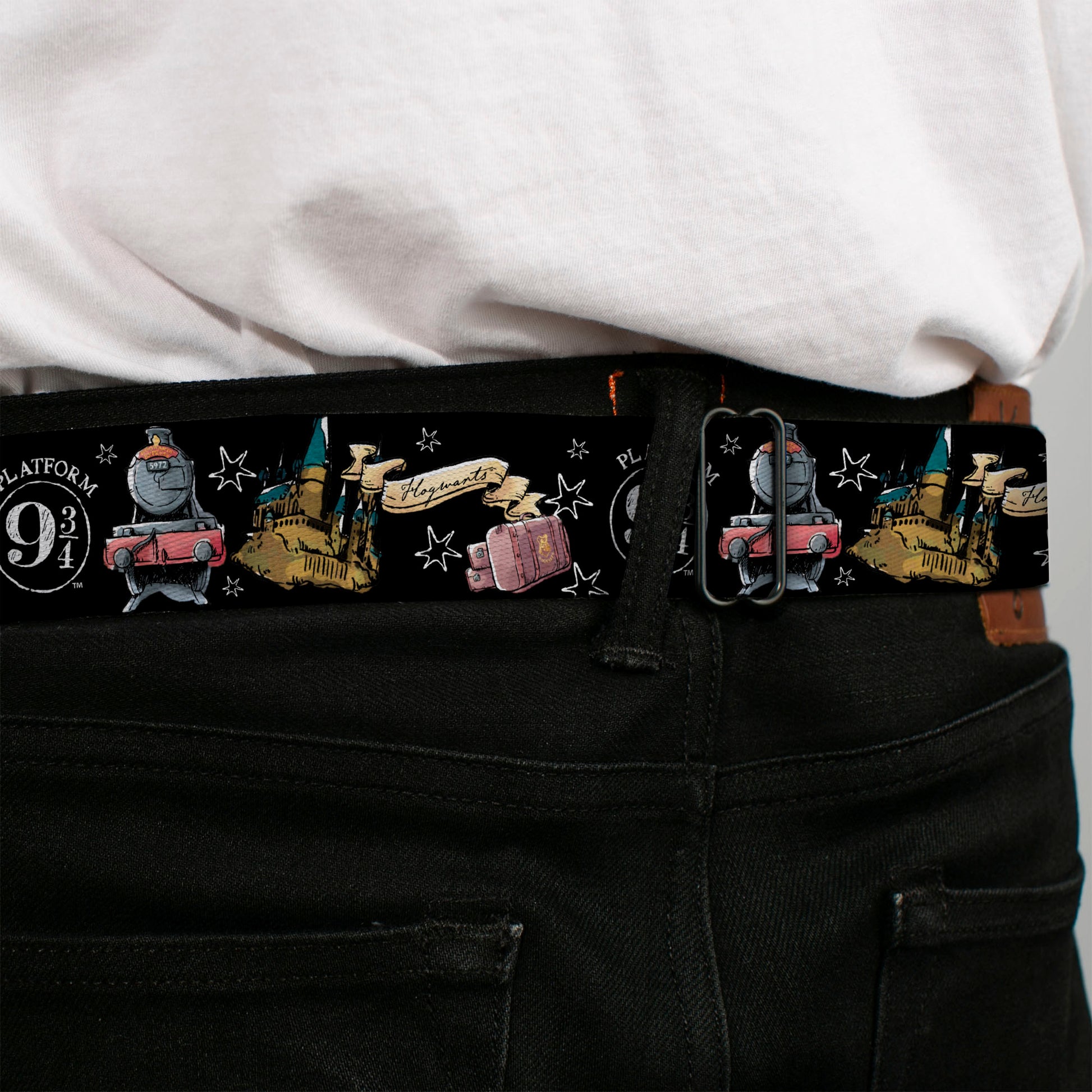 Slytherin Crest Full Color Seatbelt Belt - Harry Potter PLATFORM 9 3/4 Collage Black/White Webbing Seatbelt Belts Harry Potter