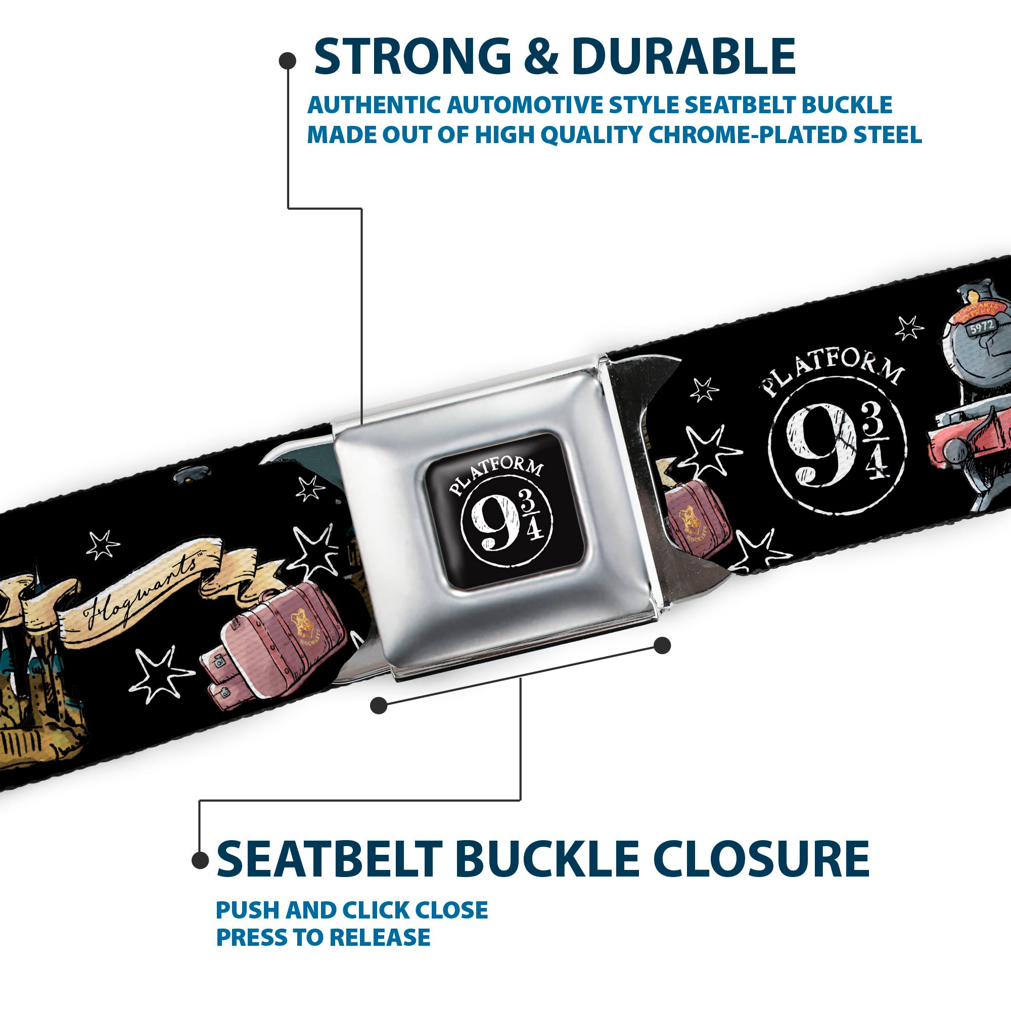 Slytherin Crest Full Color Seatbelt Belt - Harry Potter PLATFORM 9 3/4 Collage Black/White Webbing Seatbelt Belts Harry Potter