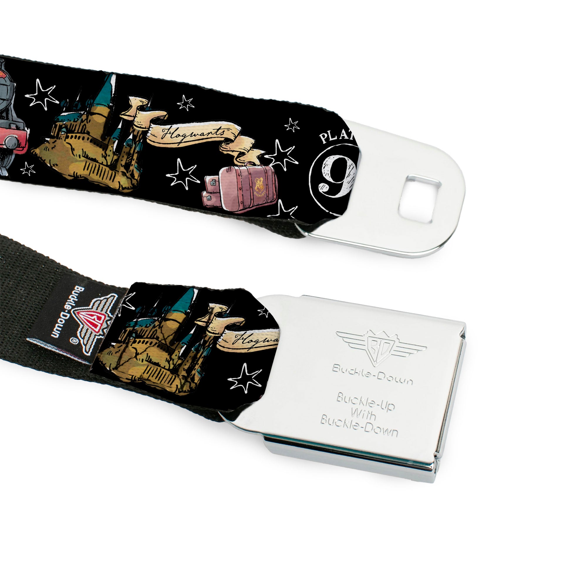 Slytherin Crest Full Color Seatbelt Belt - Harry Potter PLATFORM 9 3/4 Collage Black/White Webbing Seatbelt Belts Harry Potter