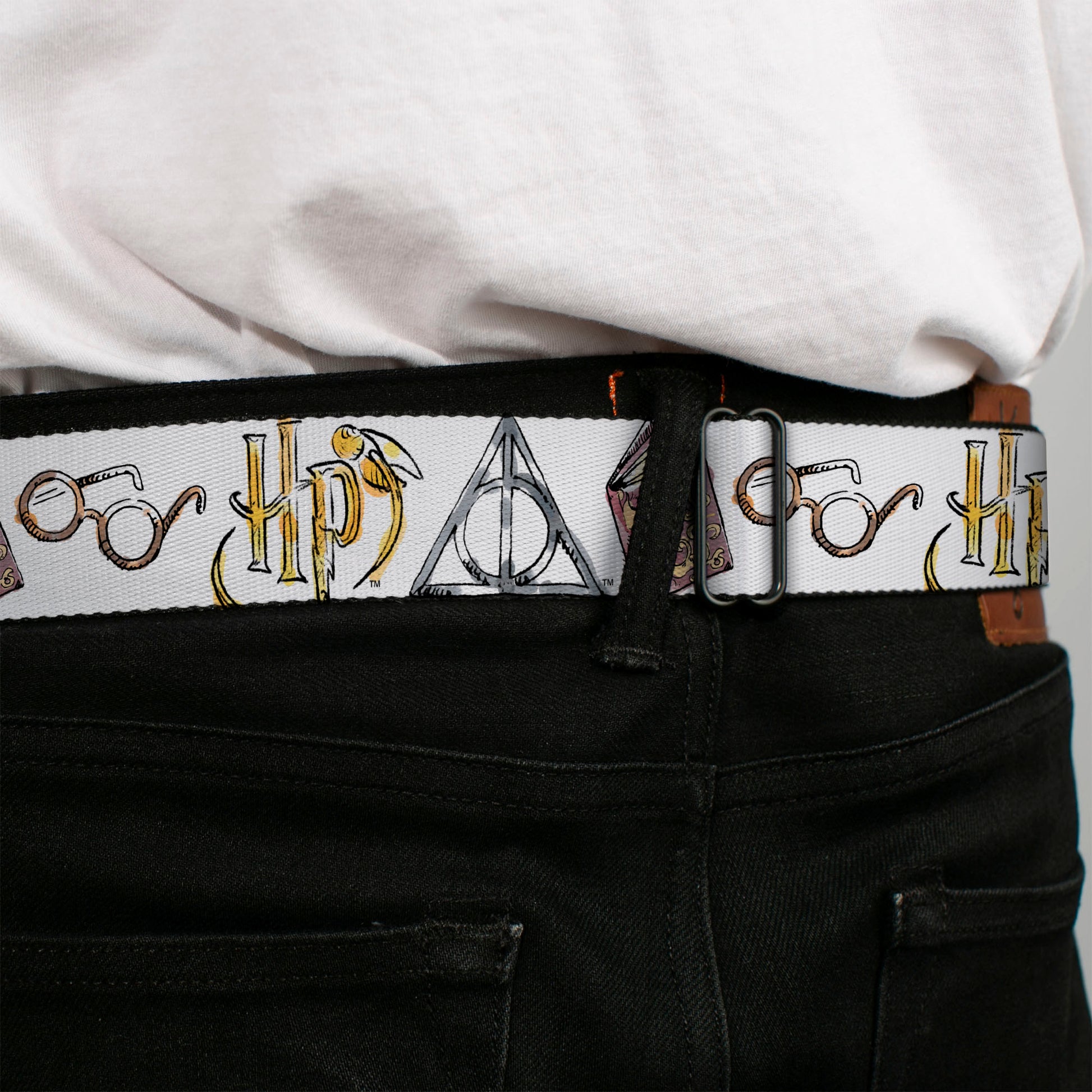 Harry Potter HP Logo Watercolor Full Color White/Yellows Seatbelt Belt - Harry Potter 4-Icons Watercolor White/Multi Color Webbing Seatbelt Belts Harry Potter