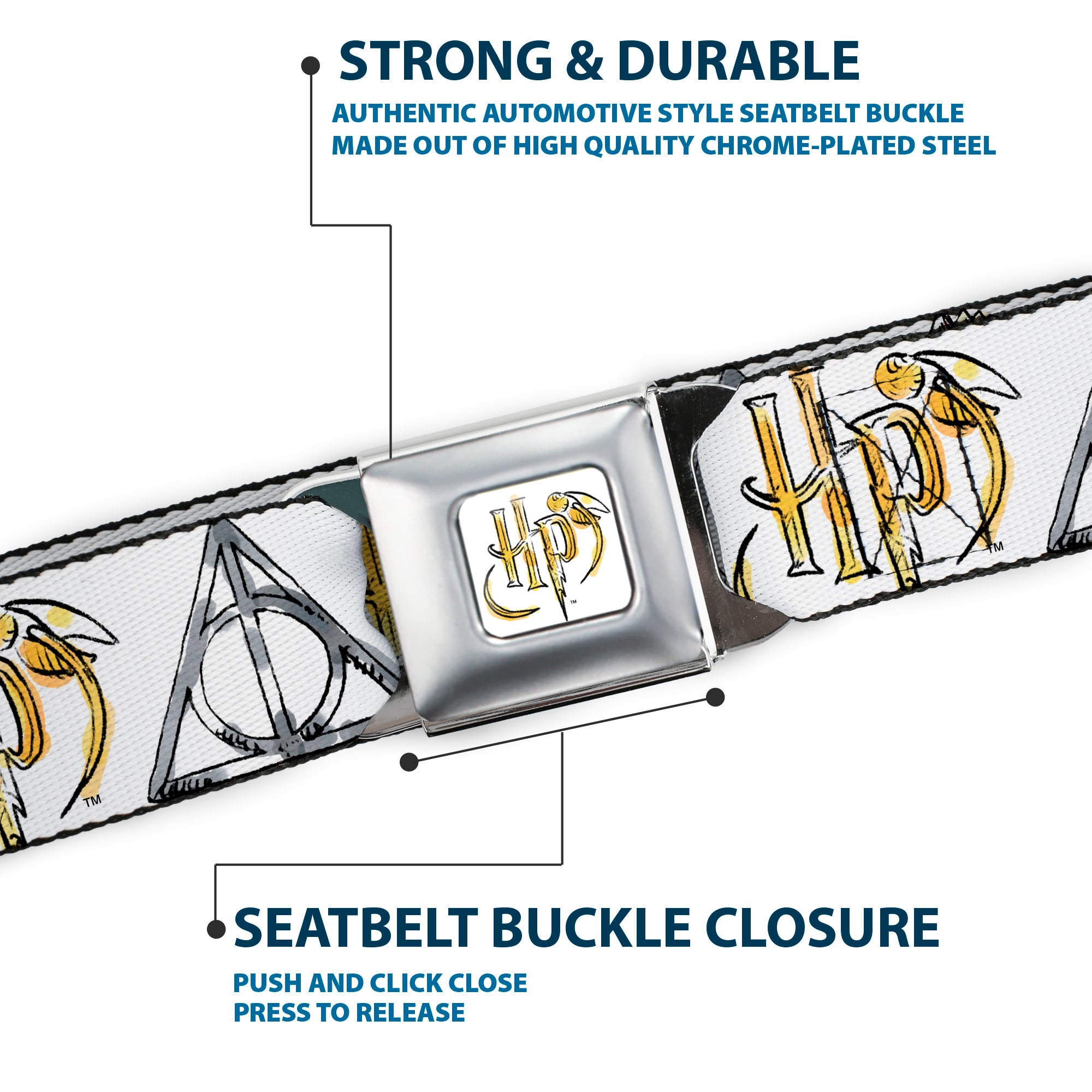 Harry Potter HP Logo Watercolor Full Color White/Yellows Seatbelt Belt - Harry Potter 4-Icons Watercolor White/Multi Color Webbing Seatbelt Belts Harry Potter