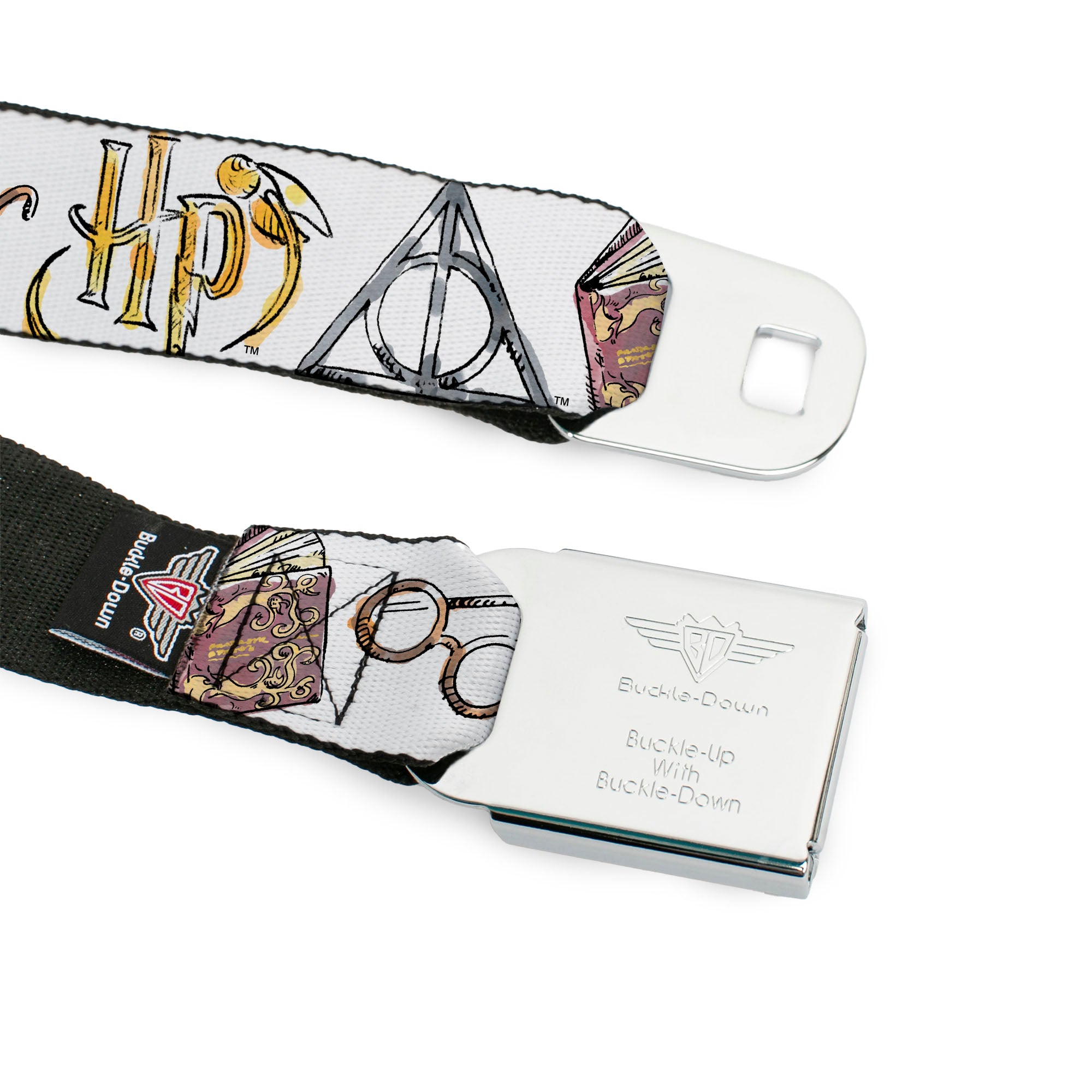 Harry Potter HP Logo Watercolor Full Color White/Yellows Seatbelt Belt - Harry Potter 4-Icons Watercolor White/Multi Color Webbing Seatbelt Belts Harry Potter