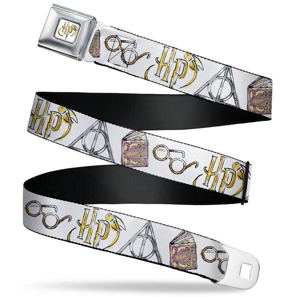 Harry Potter HP Logo Watercolor Full Color White/Yellows Seatbelt Belt - Harry Potter 4-Icons Watercolor White/Multi Color Webbing Seatbelt Belts Harry Potter