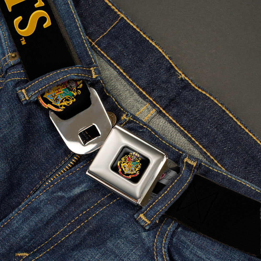 Hogwarts Crest Full Color Seatbelt Belt - Harry Potter HOGWARTS & Crest Black/Gold Webbing Seatbelt Belts Harry Potter