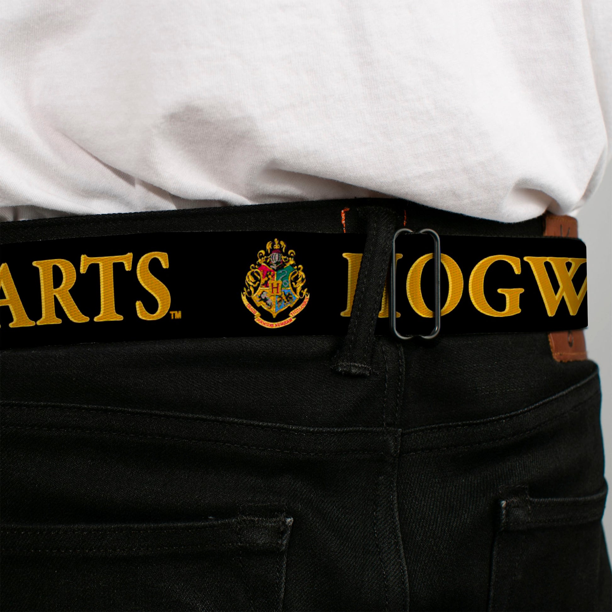 Hogwarts Crest Full Color Seatbelt Belt - Harry Potter HOGWARTS & Crest Black/Gold Webbing Seatbelt Belts Harry Potter