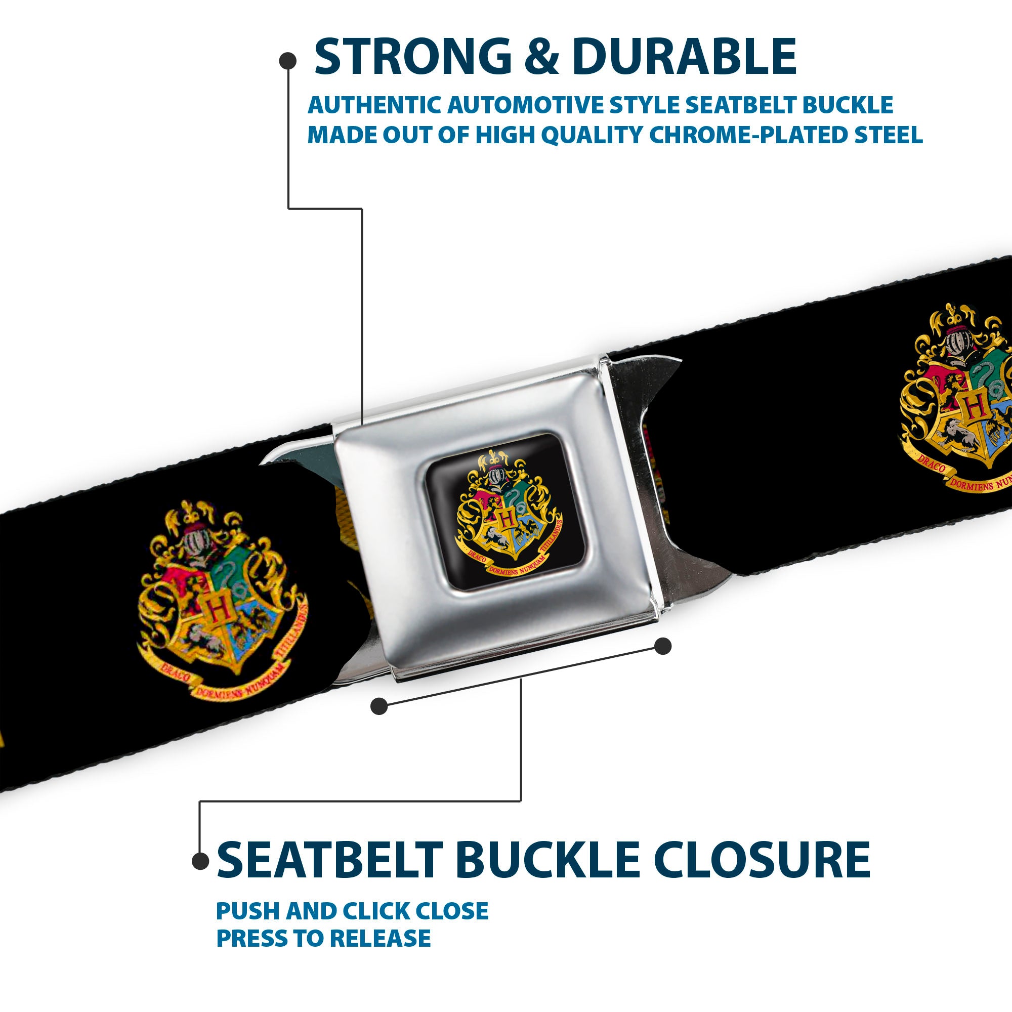 Hogwarts Crest Full Color Seatbelt Belt - Harry Potter HOGWARTS & Crest Black/Gold Webbing Seatbelt Belts Harry Potter