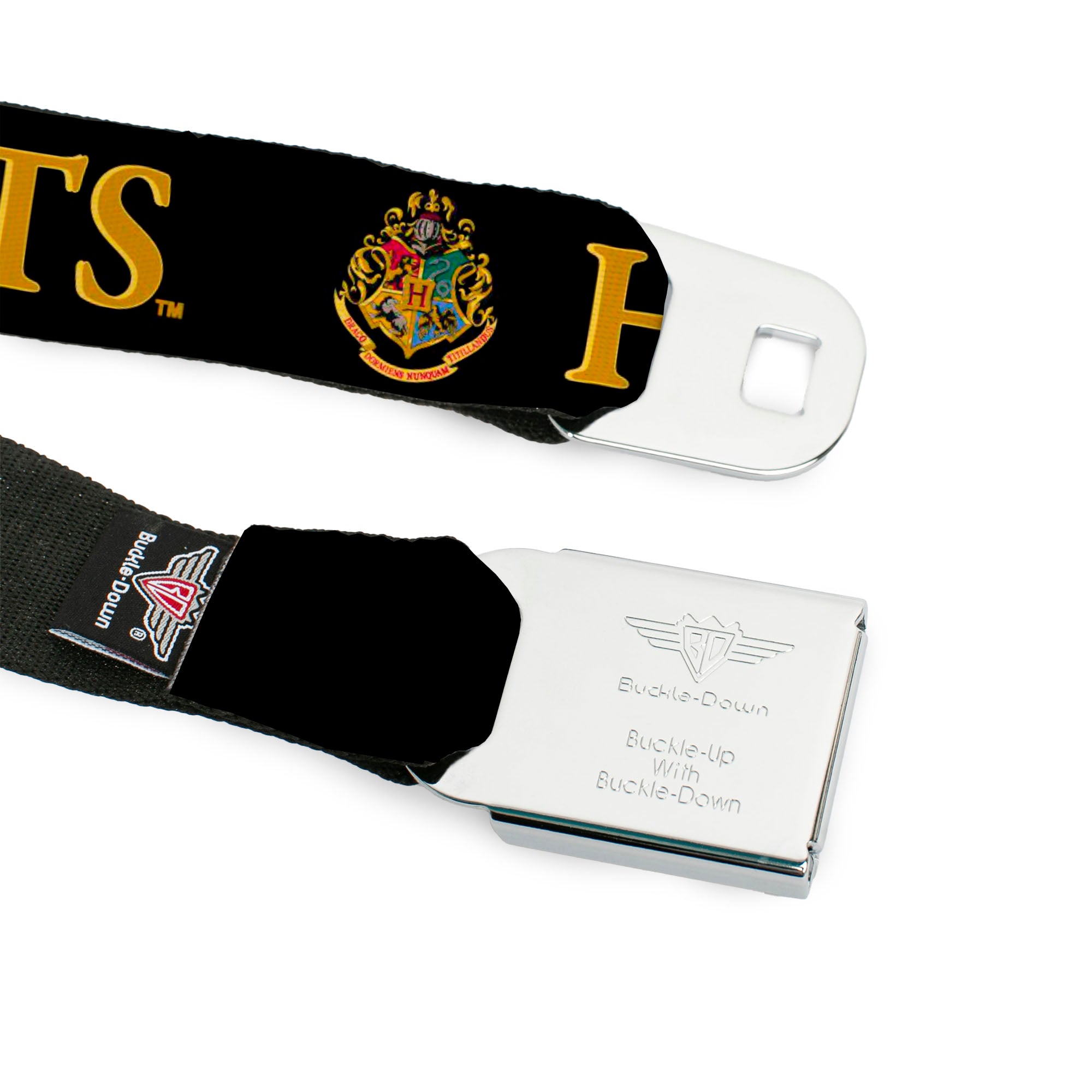 Hogwarts Crest Full Color Seatbelt Belt - Harry Potter HOGWARTS & Crest Black/Gold Webbing Seatbelt Belts Harry Potter