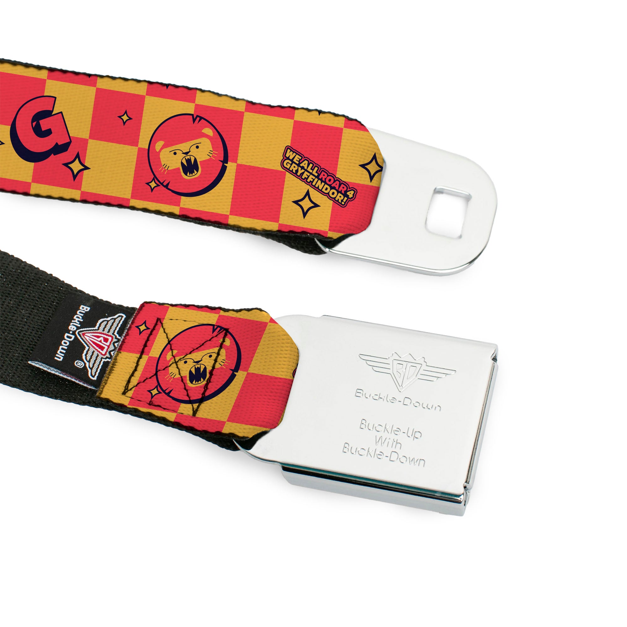 HARRY POTTER Title Logo Full Color Black Seatbelt Belt - Harry Potter Gryffindor Icons Checker Yellow/Red Webbing Seatbelt Belts Harry Potter
