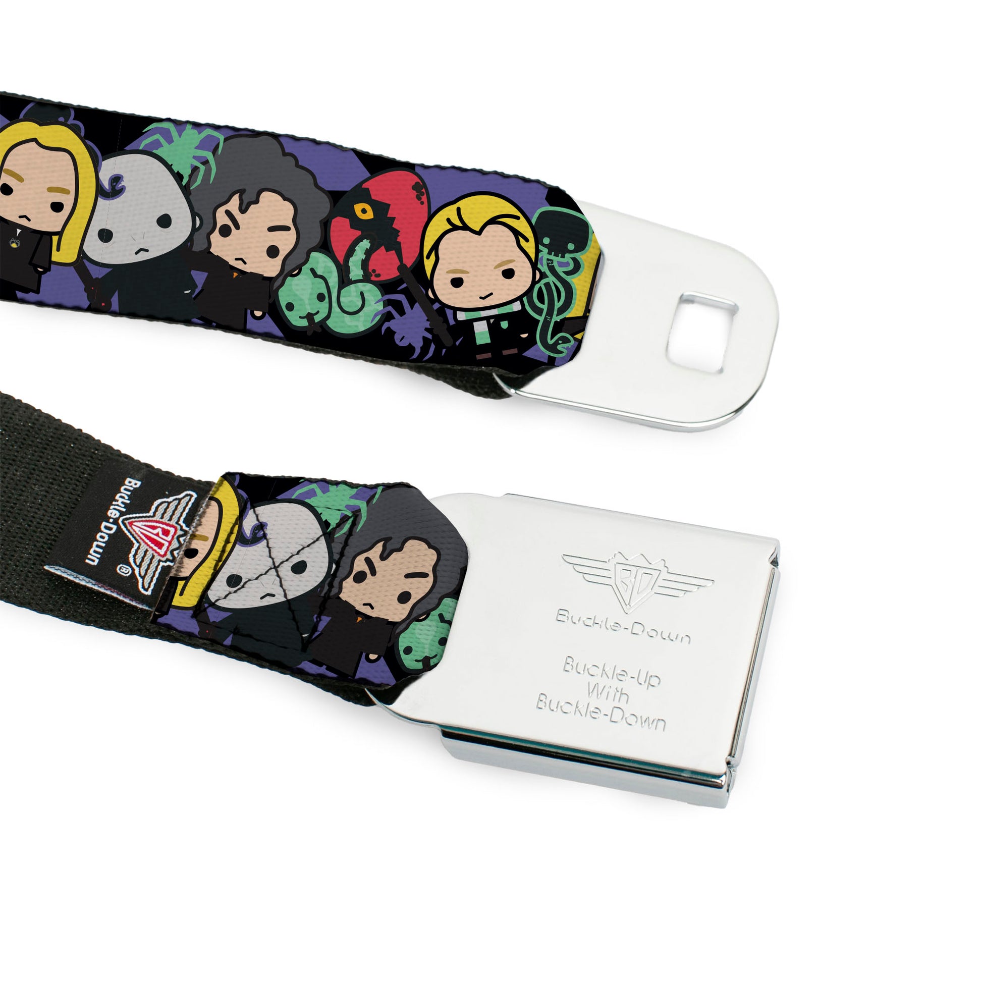HARRY POTTER Title Logo Full Color Black Seatbelt Belt - Harry Potter Chibi Slytherin House Characters and Icons Webbing Seatbelt Belts Harry Potter