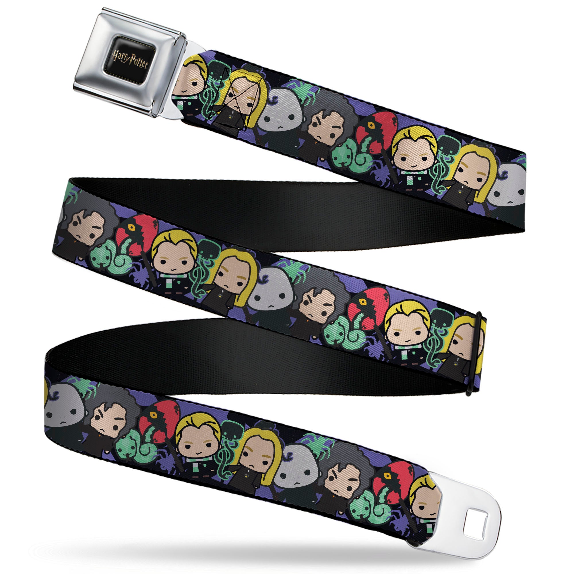HARRY POTTER Title Logo Full Color Black Seatbelt Belt - Harry Potter Chibi Slytherin House Characters and Icons Webbing Seatbelt Belts Harry Potter