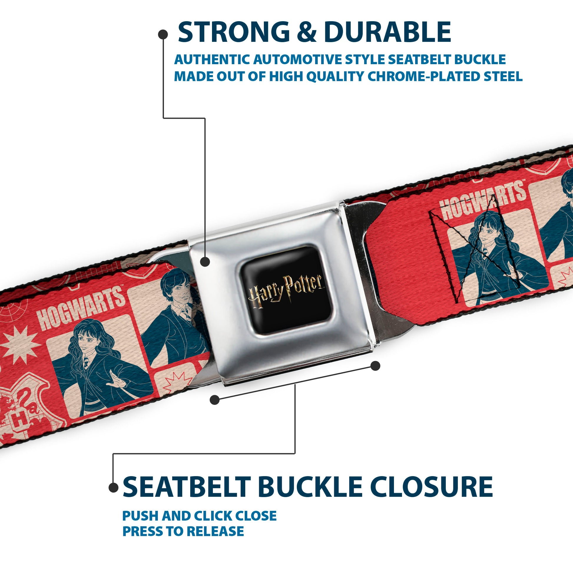HARRY POTTER Title Logo Full Color Black Seatbelt Belt - Harry Potter HOGWARTS The Golden Trio Magic Collage Reds Webbing Seatbelt Belts Harry Potter
