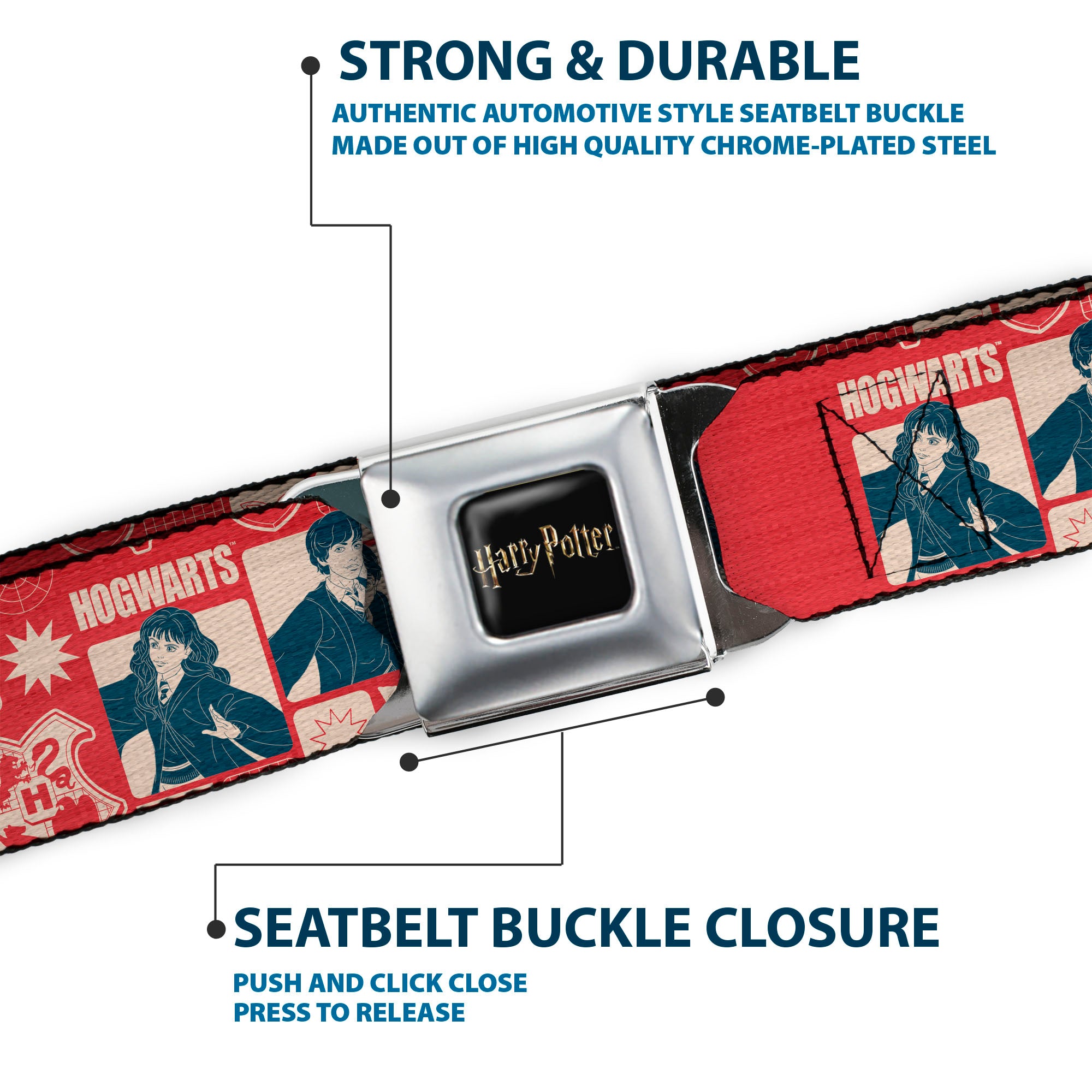 HARRY POTTER Title Logo Full Color Black Seatbelt Belt - Harry Potter HOGWARTS The Golden Trio Magic Collage Reds Webbing Seatbelt Belts Harry Potter