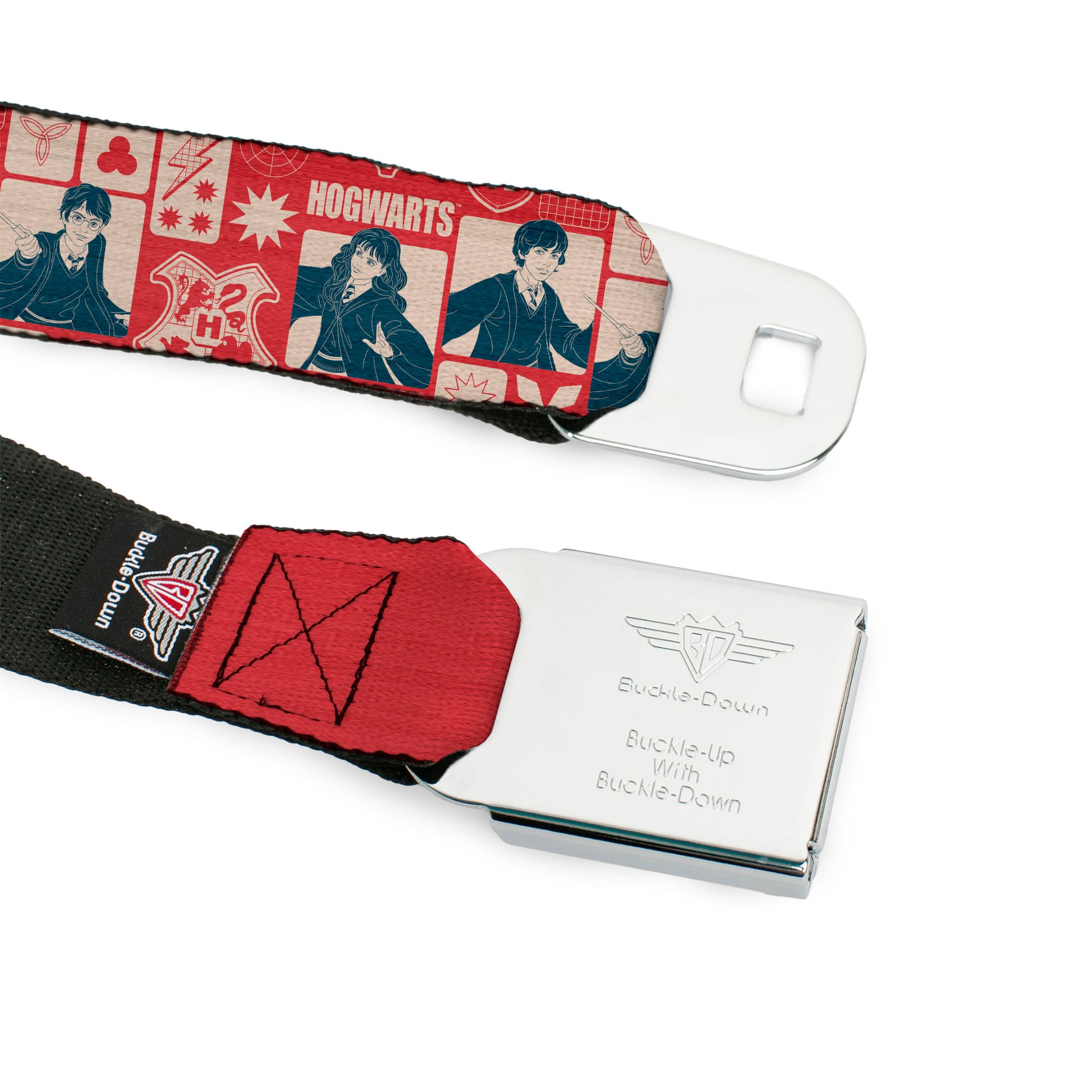 HARRY POTTER Title Logo Full Color Black Seatbelt Belt - Harry Potter HOGWARTS The Golden Trio Magic Collage Reds Webbing Seatbelt Belts Harry Potter