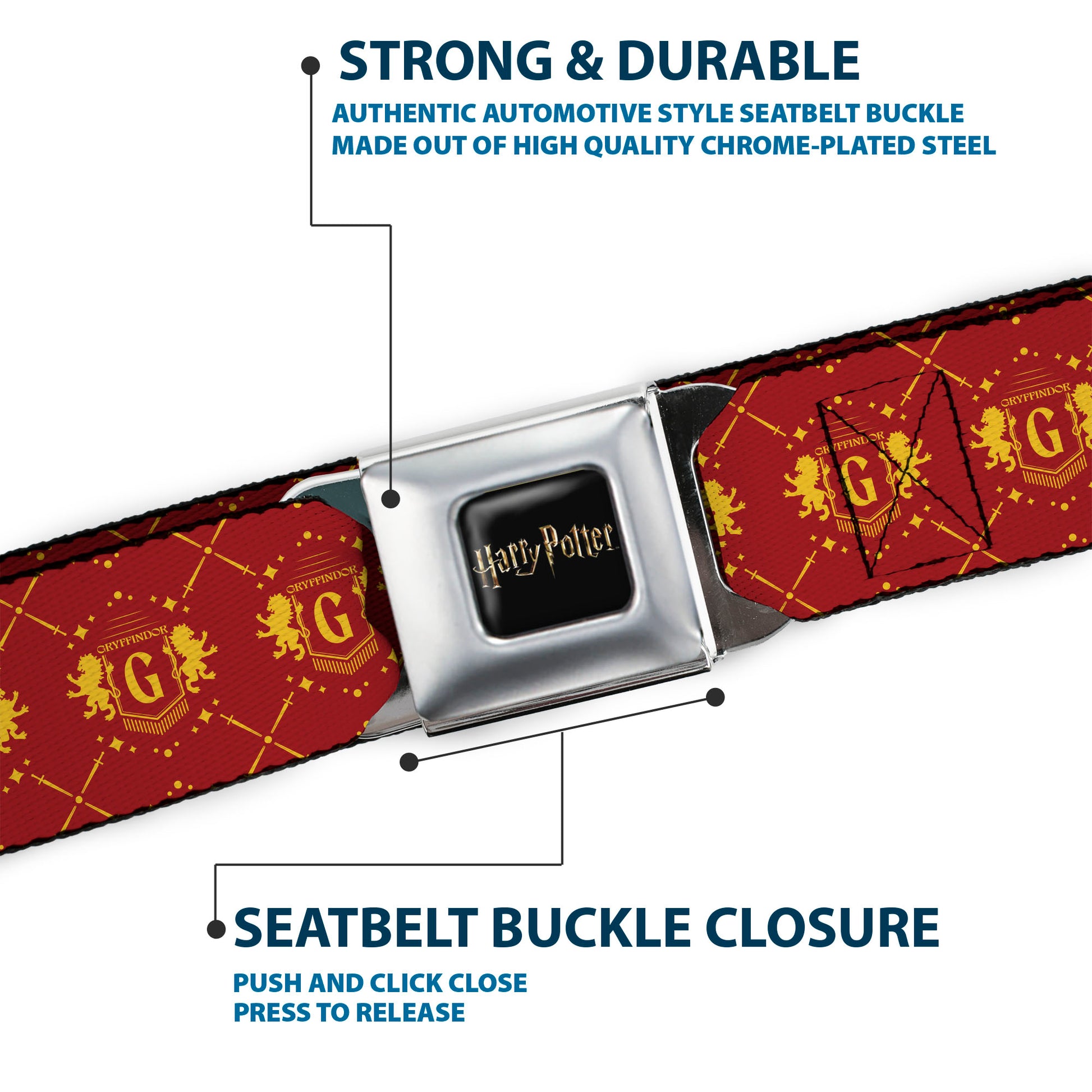 HARRY POTTER Title Logo Full Color Black Seatbelt Belt - Harry Potter Gryffindor House Pride Banner Burgundy/Yellow Webbing Seatbelt Belts Harry Potter