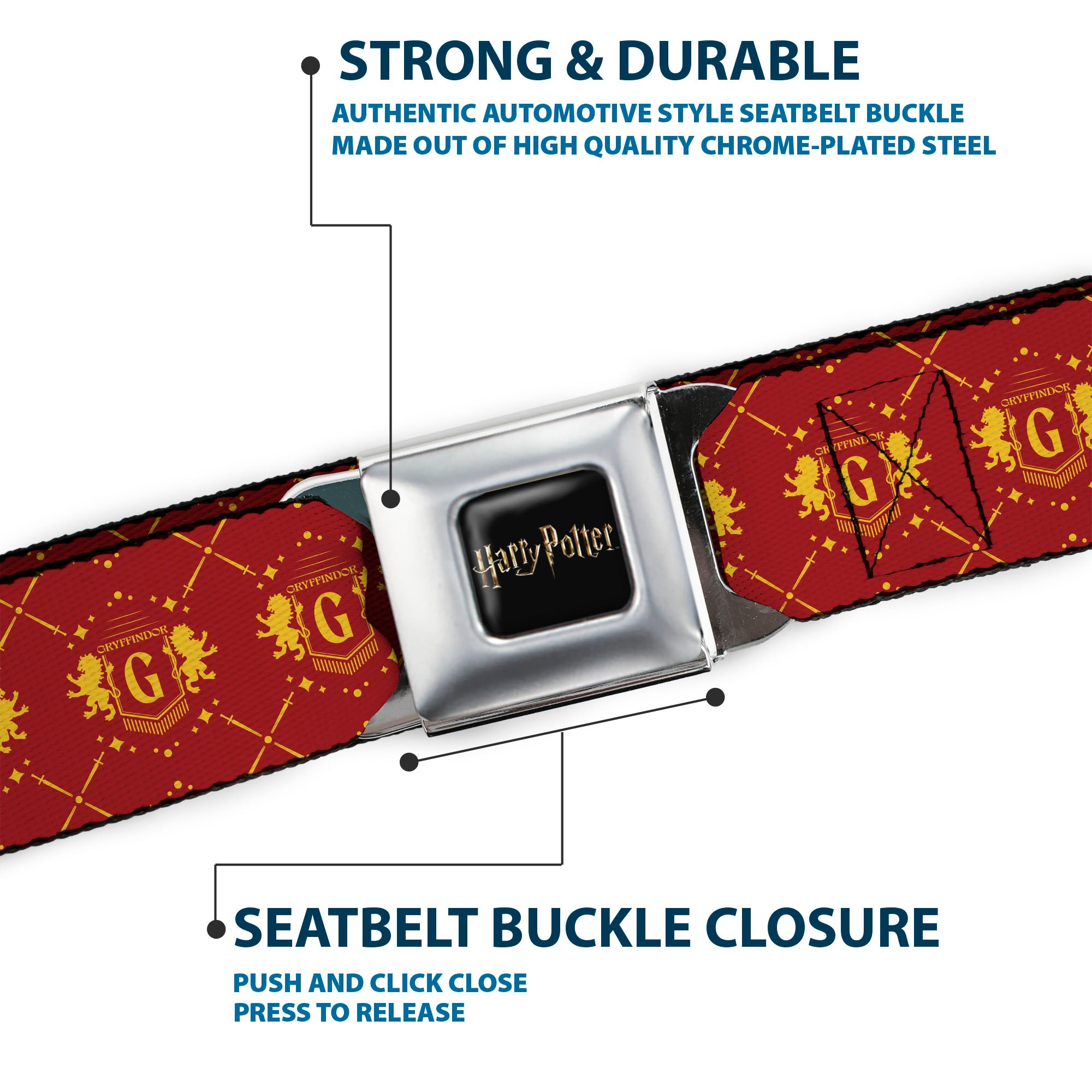 HARRY POTTER Title Logo Full Color Black Seatbelt Belt - Harry Potter Gryffindor House Pride Banner Burgundy/Yellow Webbing Seatbelt Belts Harry Potter
