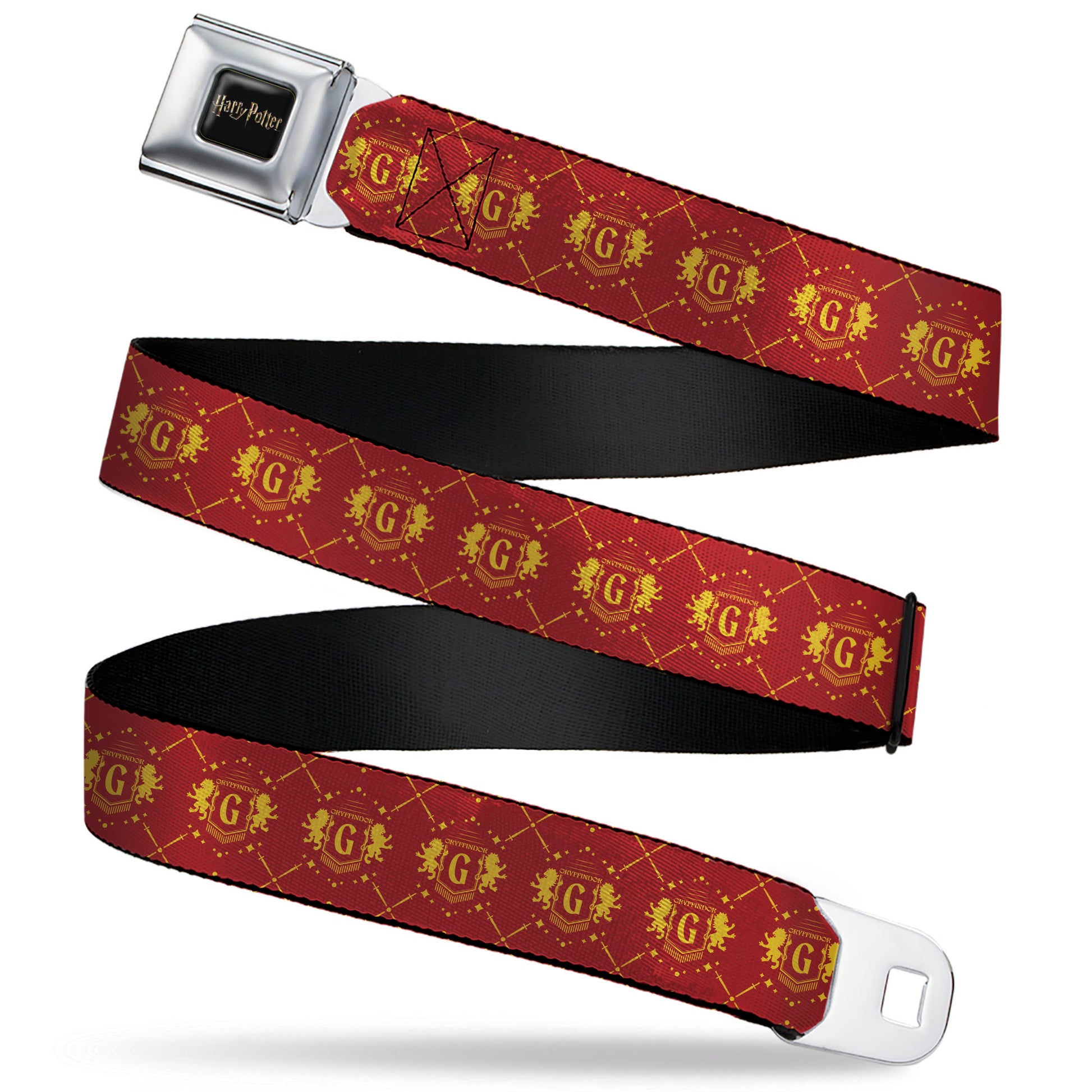 HARRY POTTER Title Logo Full Color Black Seatbelt Belt - Harry Potter Gryffindor House Pride Banner Burgundy/Yellow Webbing Seatbelt Belts Harry Potter