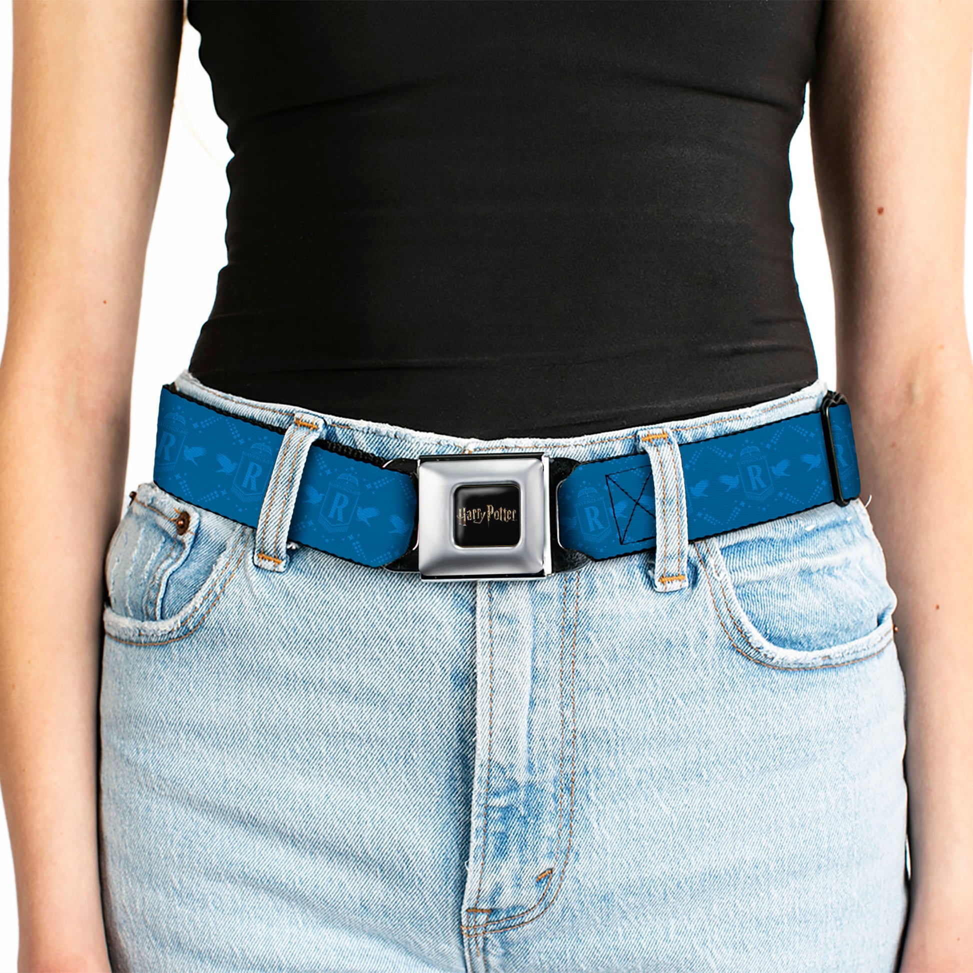 HARRY POTTER Title Logo Full Color Black Seatbelt Belt - Harry Potter Ravenclaw House Pride Banner Blues Webbing Seatbelt Belts Harry Potter