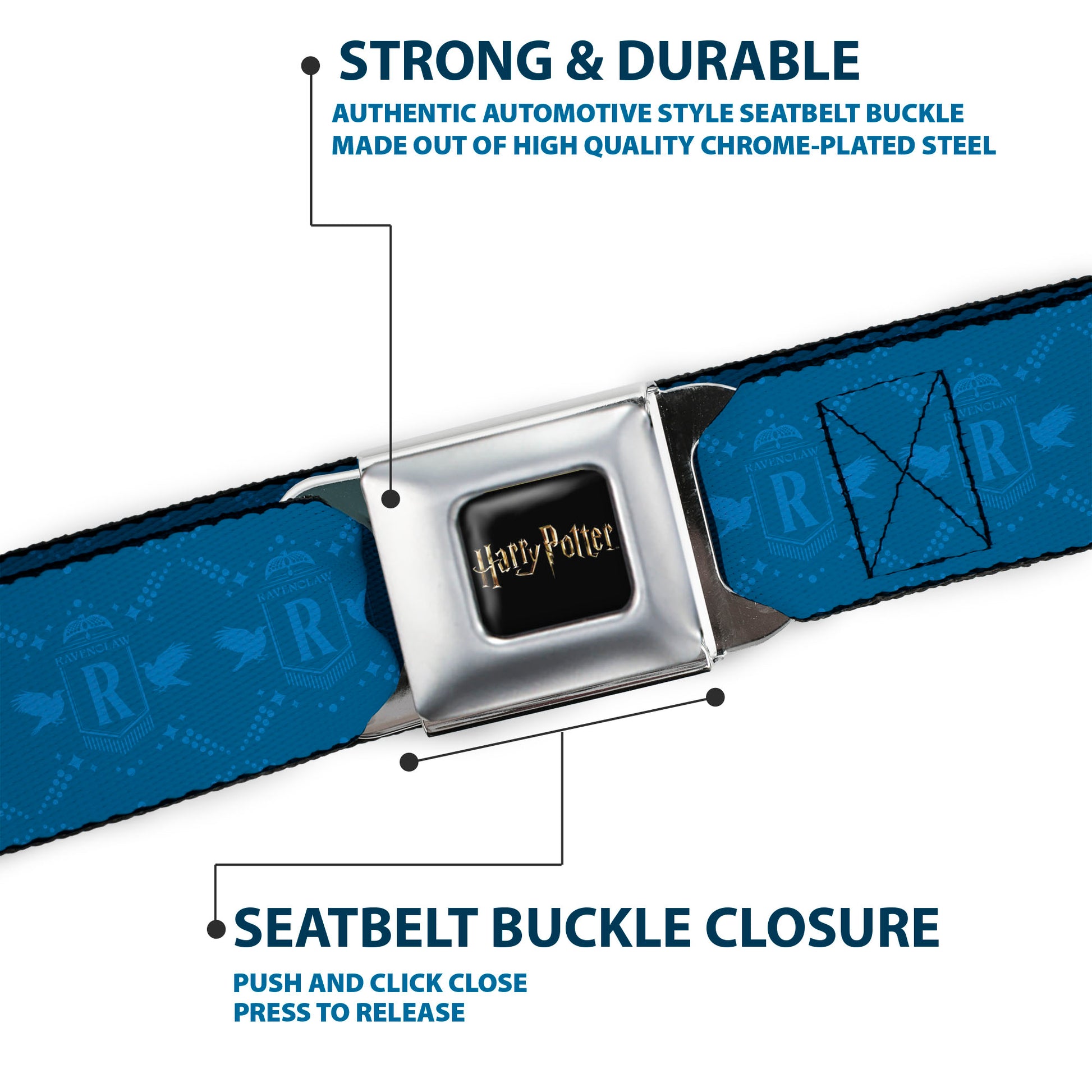 HARRY POTTER Title Logo Full Color Black Seatbelt Belt - Harry Potter Ravenclaw House Pride Banner Blues Webbing Seatbelt Belts Harry Potter