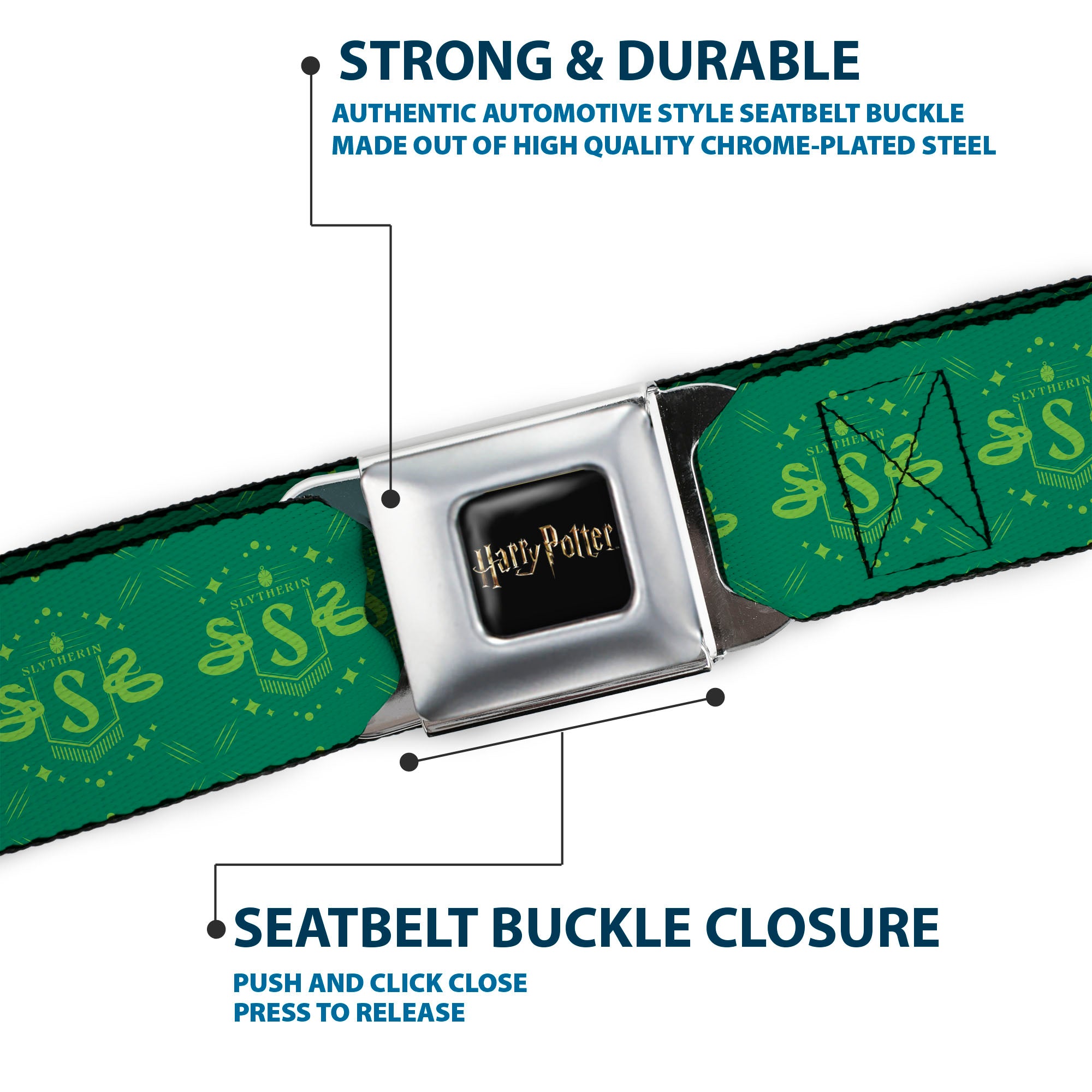 HARRY POTTER Title Logo Full Color Black Seatbelt Belt - Harry Potter Slytherin House Pride Banner Greens Webbing Seatbelt Belts Harry Potter