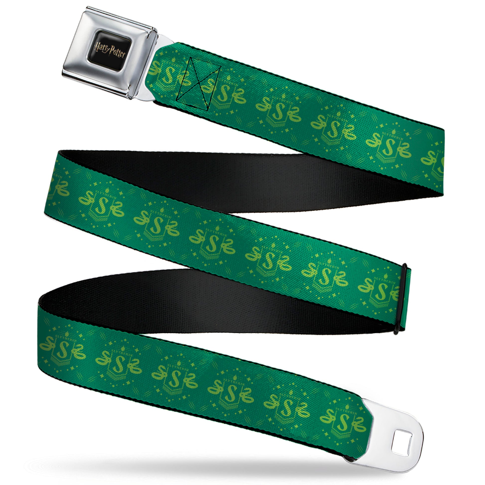 HARRY POTTER Title Logo Full Color Black Seatbelt Belt - Harry Potter Slytherin House Pride Banner Greens Webbing Seatbelt Belts Harry Potter