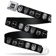 HOLLYWOOD UNDEAD Text Logo Full Color Black/White Seatbelt Belt - Hollywood Undead Mask Icons Scattered Black/White Webbing Seatbelt Belts Hollywood Undead