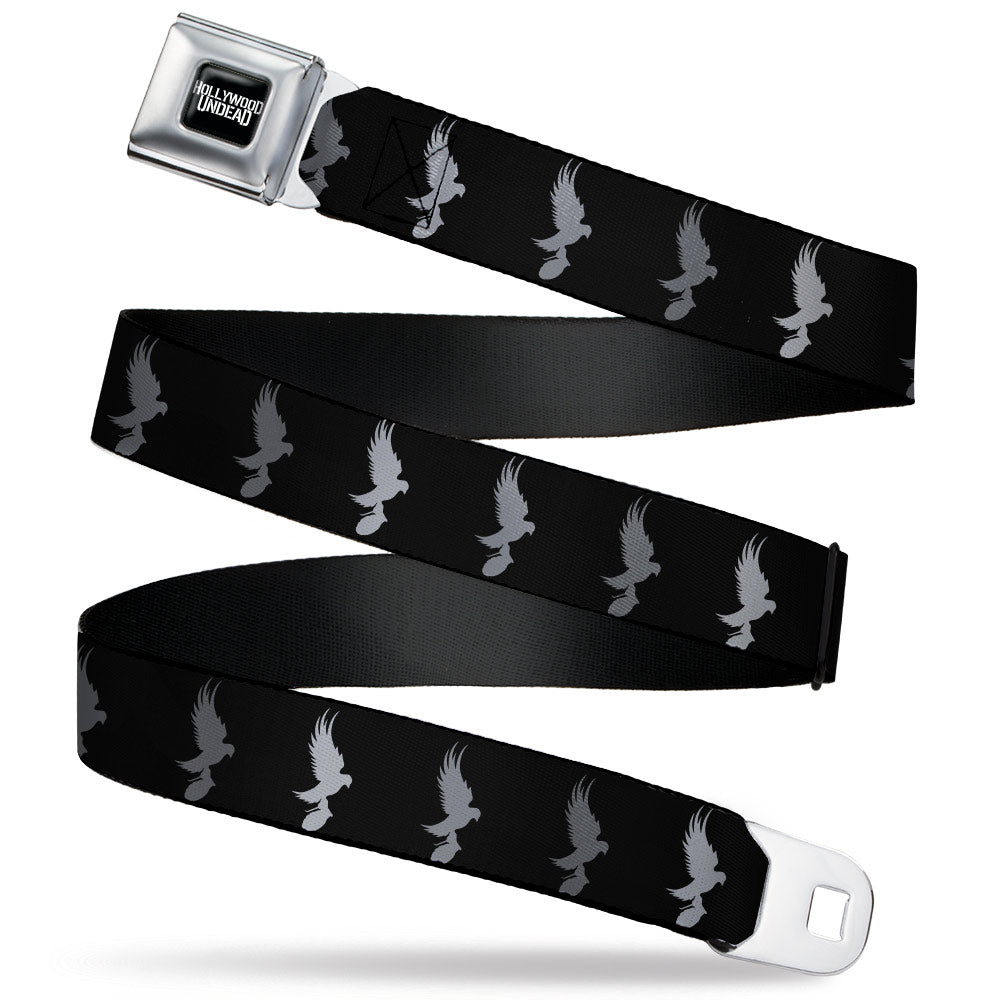 HOLLYWOOD UNDEAD Text Logo Full Color Black/White Seatbelt Belt - Hollywood Undead Dove & Grenade Icon Black/Grays Webbing Seatbelt Belts Hollywood Undead