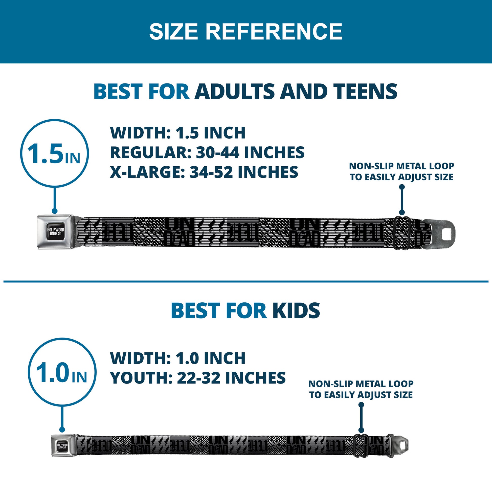 HOLLYWOOD UNDEAD Text Logo Full Color Black/White Seatbelt Belt - Hollywood Undead Logo Blocks Grays/Black Webbing Seatbelt Belts Hollywood Undead