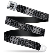 HOLLYWOOD UNDEAD Text Logo Full Color Black/White Seatbelt Belt - Hollywood Undead Logo Blocks Grays/Black Webbing Seatbelt Belts Hollywood Undead