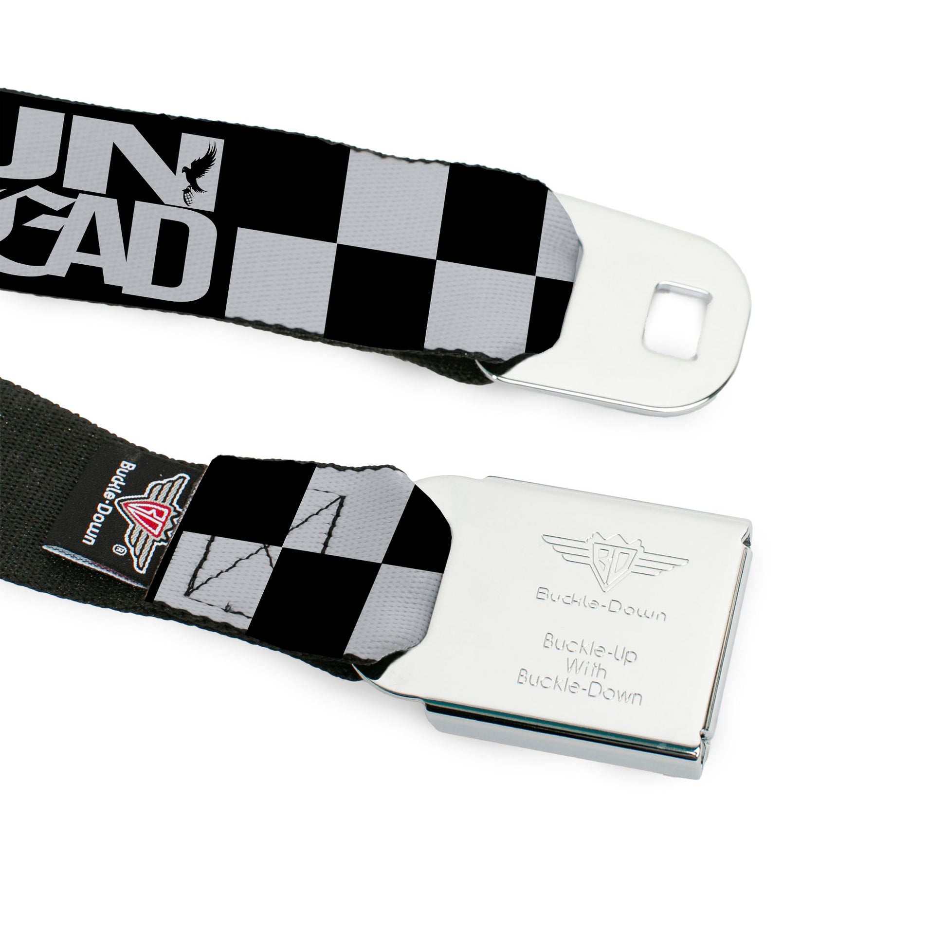 HOLLYWOOD UNDEAD Text Logo Full Color Black/White Seatbelt Belt - Hollywood Undead UNDEAD Checker Black/White Webbing Seatbelt Belts Hollywood Undead