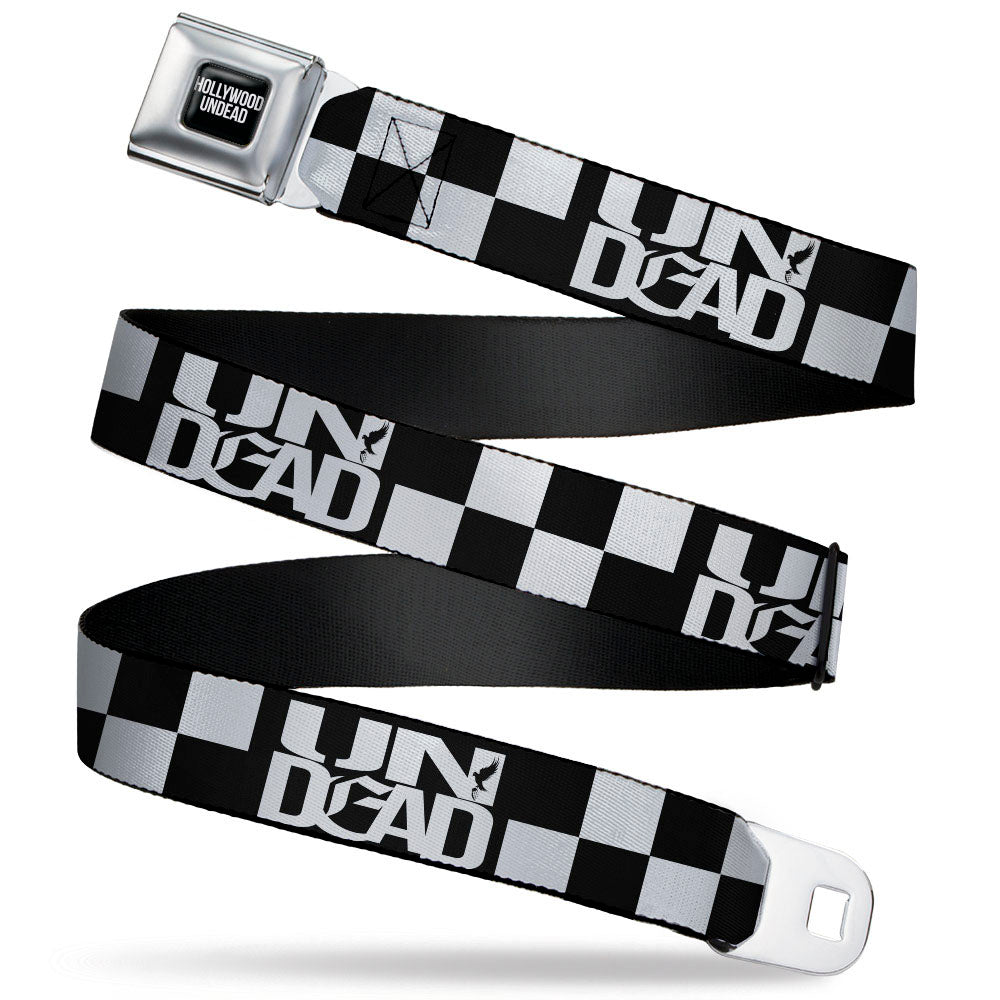 HOLLYWOOD UNDEAD Text Logo Full Color Black/White Seatbelt Belt - Hollywood Undead UNDEAD Checker Black/White Webbing Seatbelt Belts Hollywood Undead