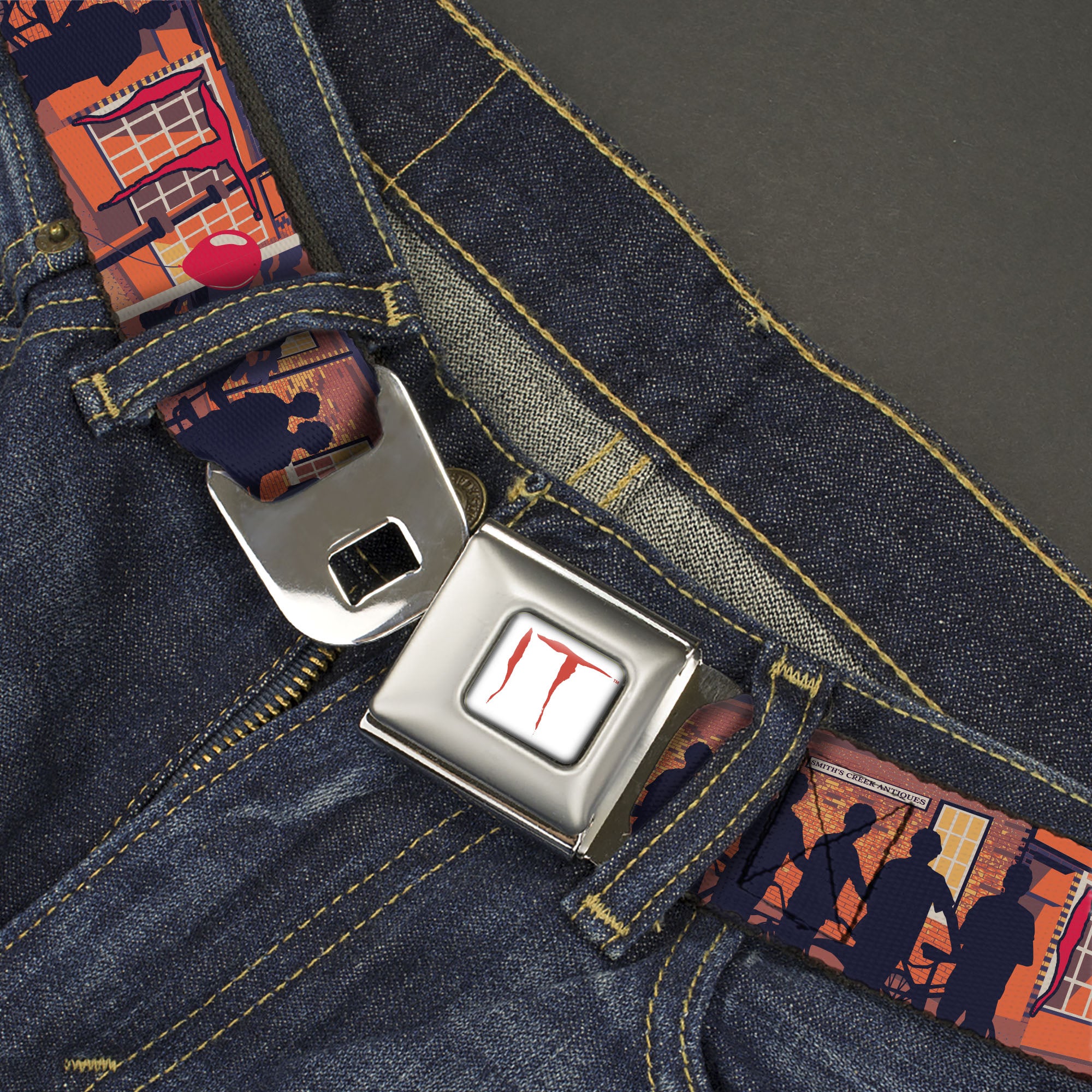 IT Text Logo Full Color White/Red Seatbelt Belt - IT Derry Boys Storefront Silhouette Vintage Poster Webbing Seatbelt Belts IT