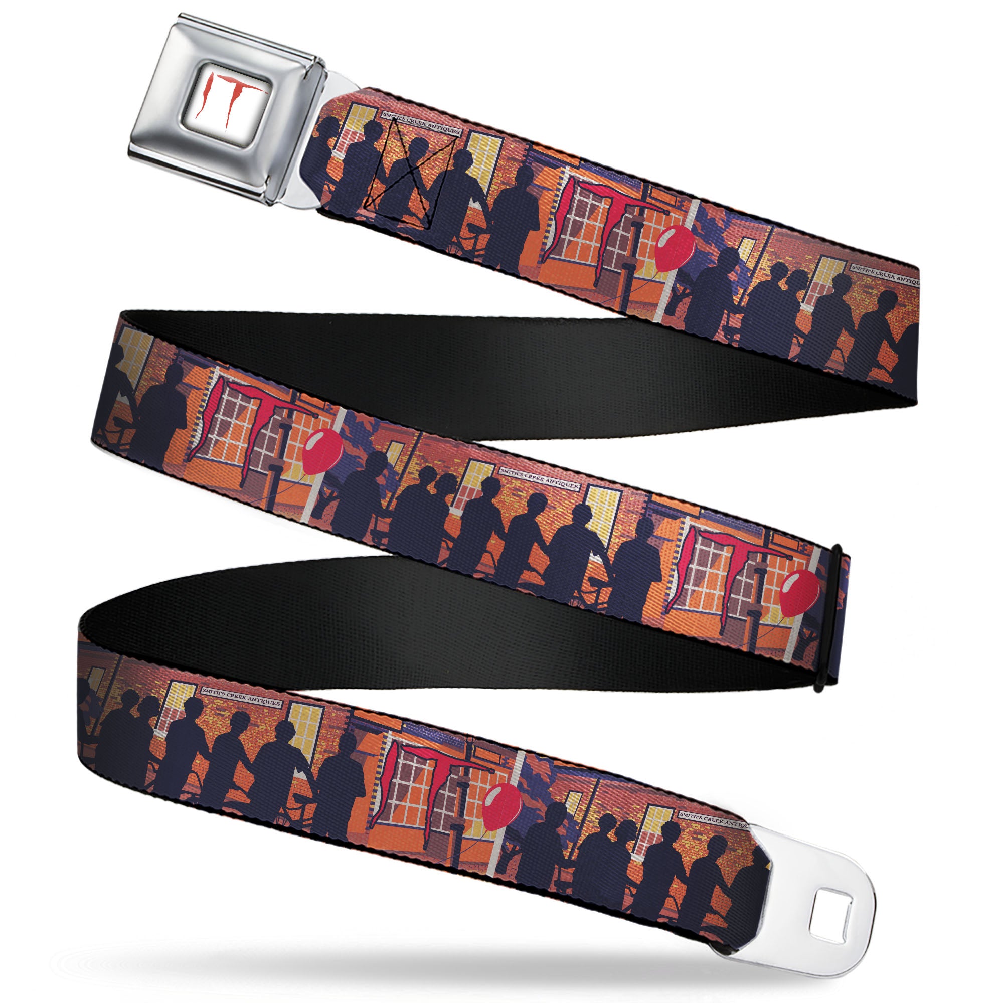 IT Text Logo Full Color White/Red Seatbelt Belt - IT Derry Boys Storefront Silhouette Vintage Poster Webbing Seatbelt Belts IT