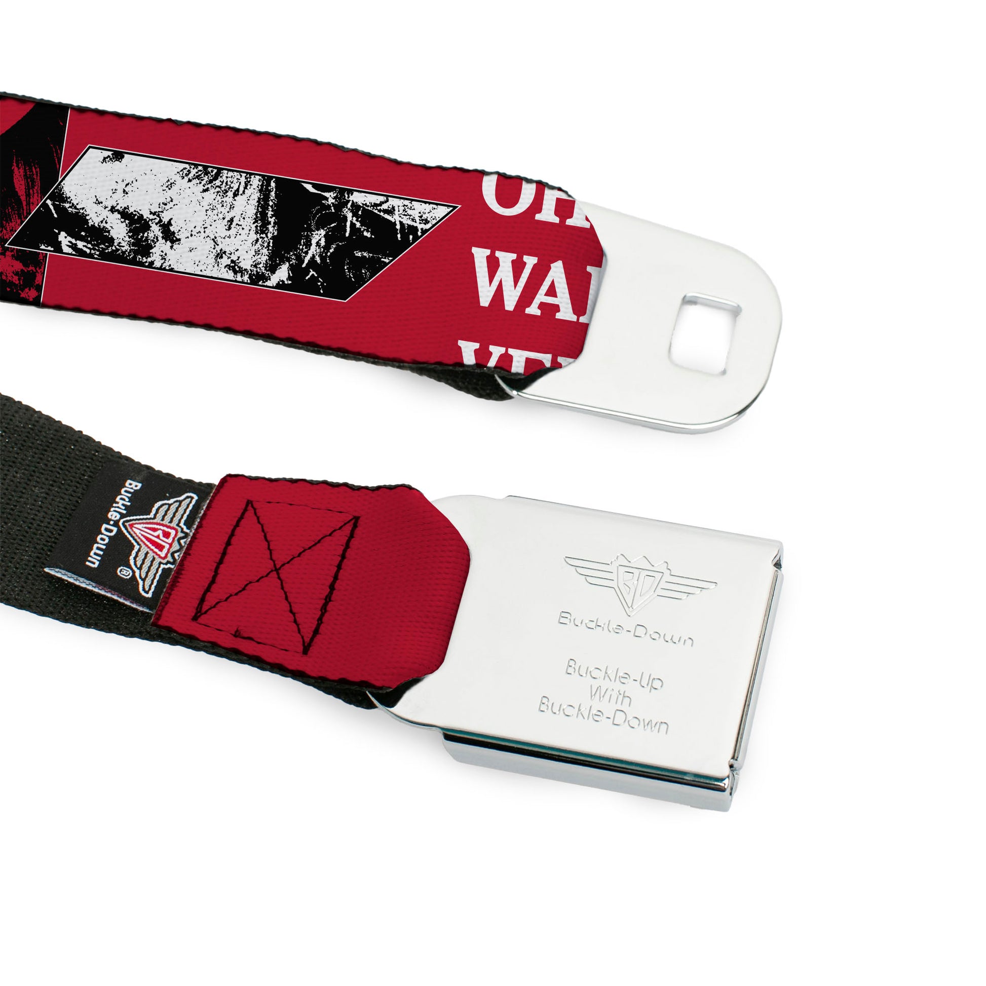 IT Title Logo Full Color Black/Red Seatbelt Belt - IT Pennywise Poses and Quotes Collage Red/White/Grays Webbing Seatbelt Belts IT