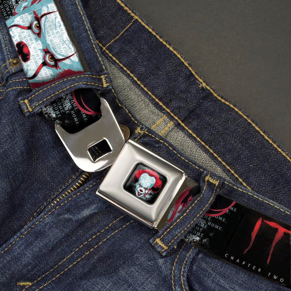 It Chapter Two Pennywise Face Full Color Black/Reds/Blues Seatbelt Belt - IT CHAPTER TWO Pennywise Face CLOSE-UP Black/Red/Blues Webbing Seatbelt Belts IT