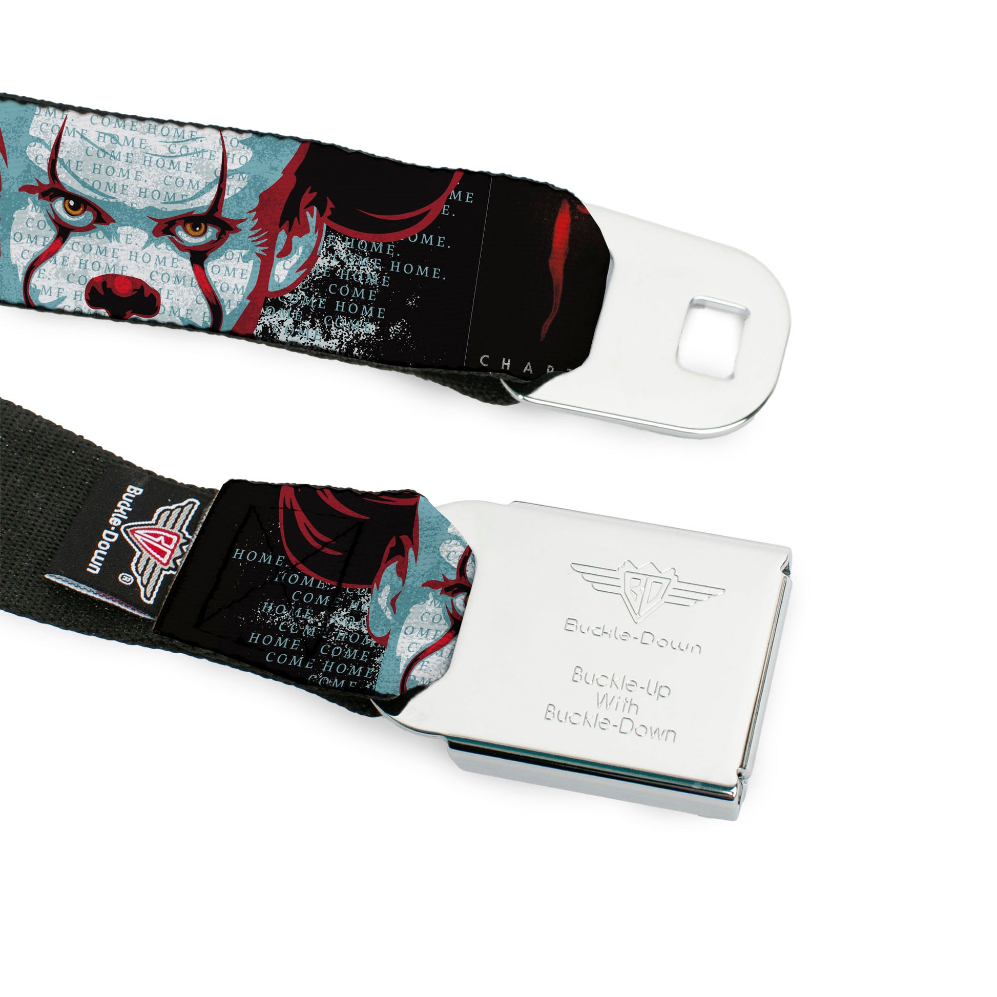 It Chapter Two Pennywise Face Full Color Black/Reds/Blues Seatbelt Belt - IT CHAPTER TWO Pennywise Face CLOSE-UP Black/Red/Blues Webbing Seatbelt Belts IT