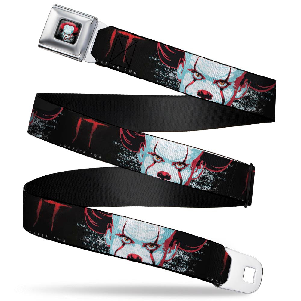 It Chapter Two Pennywise Face Full Color Black/Reds/Blues Seatbelt Belt - IT CHAPTER TWO Pennywise Face CLOSE-UP Black/Red/Blues Webbing Seatbelt Belts IT