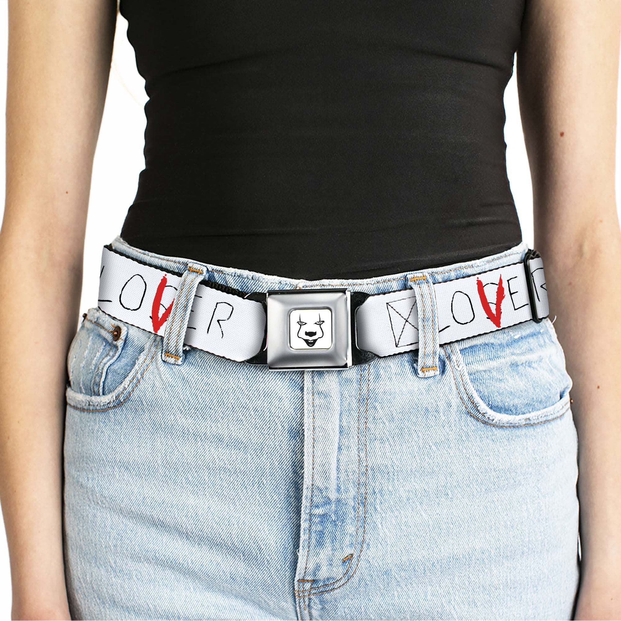 It Chapter Two LOSER/LOVER Full Color White/Black/Red Seatbelt Belt - It Chapter Two LOSER/LOVER White/Black/Red Webbing Seatbelt Belts IT