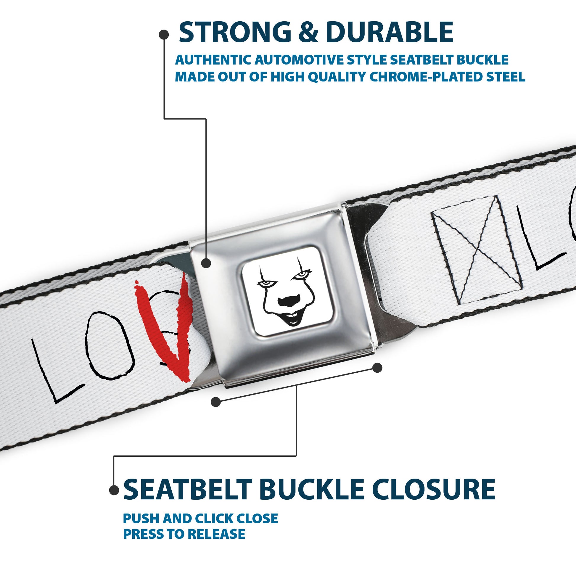 It Chapter Two LOSER/LOVER Full Color White/Black/Red Seatbelt Belt - It Chapter Two LOSER/LOVER White/Black/Red Webbing Seatbelt Belts IT