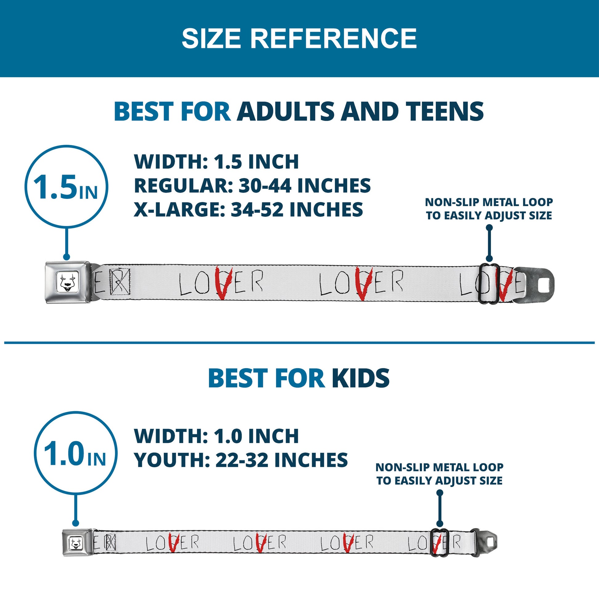 It Chapter Two LOSER/LOVER Full Color White/Black/Red Seatbelt Belt - It Chapter Two LOSER/LOVER White/Black/Red Webbing Seatbelt Belts IT