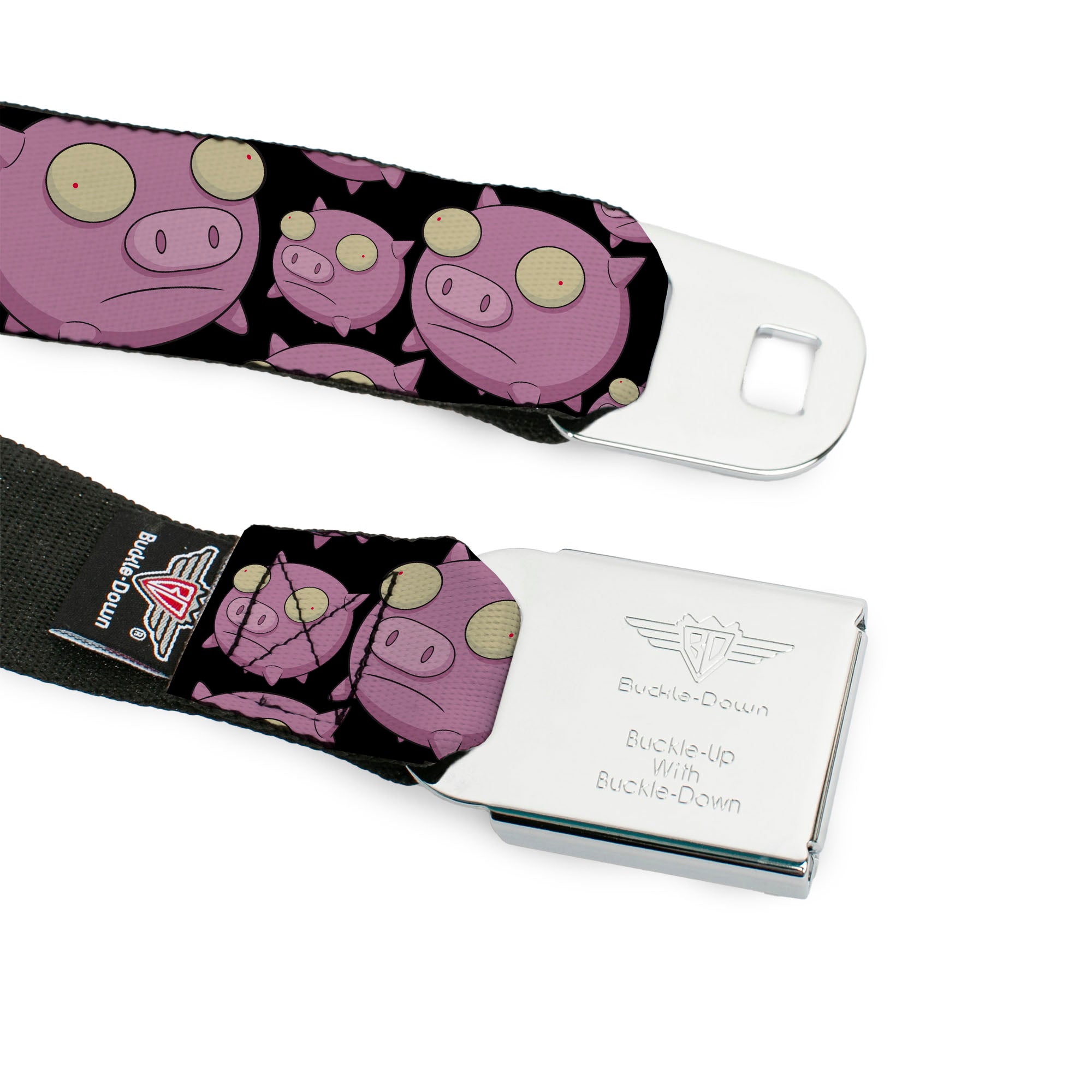 IVADER ZIM Title Logo Green/Pinks Seatbelt Belt - Invader Zim Pigs Scattered Black/Pinks Webbing Seatbelt Belts Invader Zim