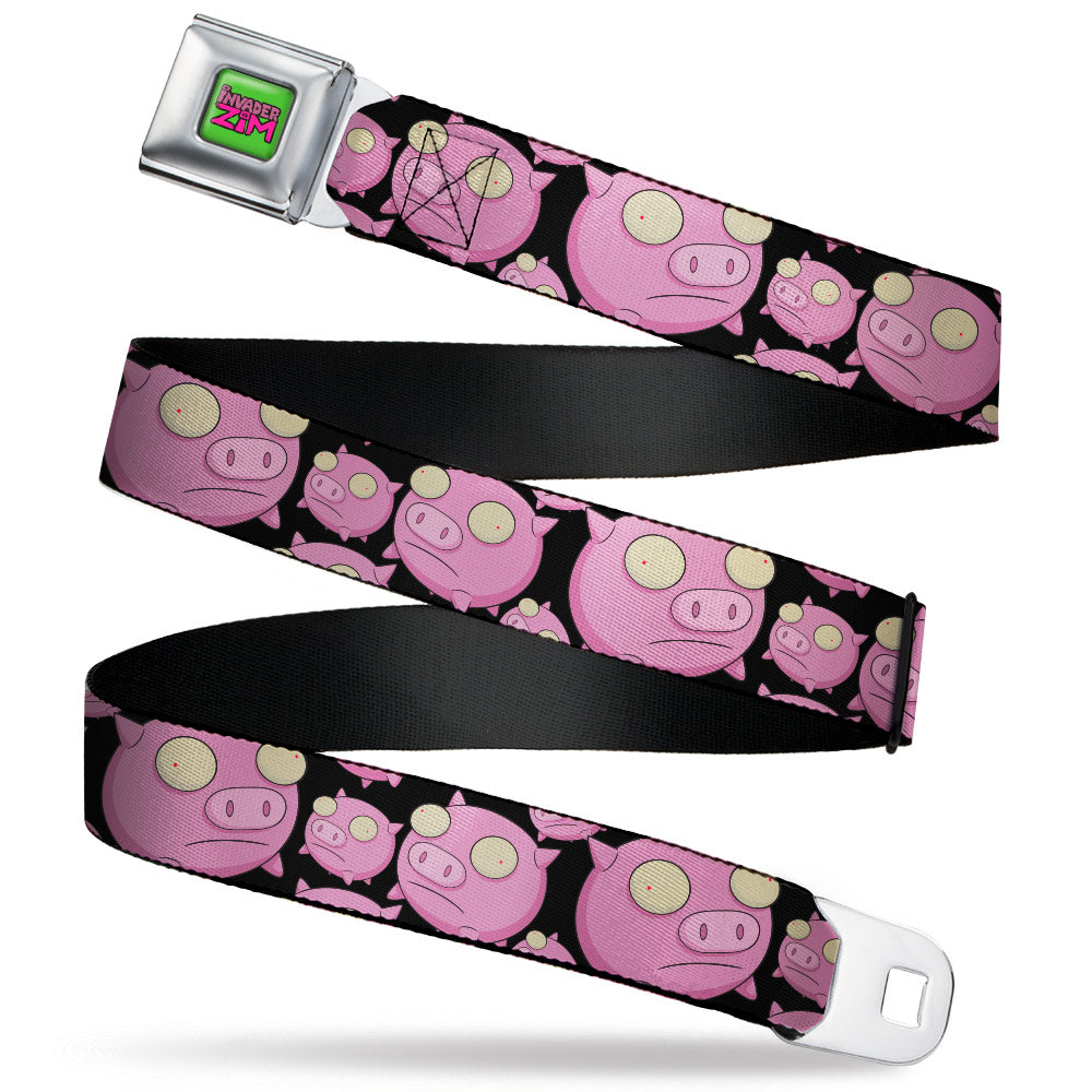 IVADER ZIM Title Logo Green/Pinks Seatbelt Belt - Invader Zim Pigs Scattered Black/Pinks Webbing Seatbelt Belts Invader Zim