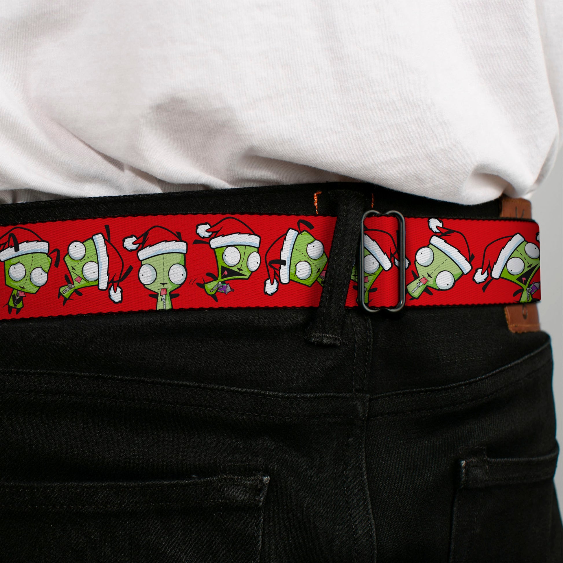INVADER ZIM Title Logo Full Color Green/Pinks Seatbelt Belt - Invader Zim Holiday GIR Santa Poses Red Webbing Seatbelt Belts Invader Zim